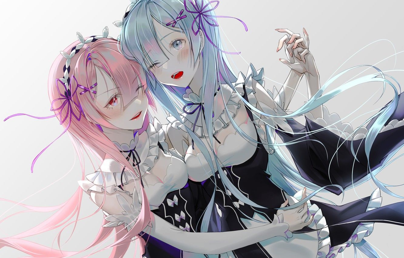 Wallpaper girls, long hair, sisters, From scratch, REM, RAM, Re