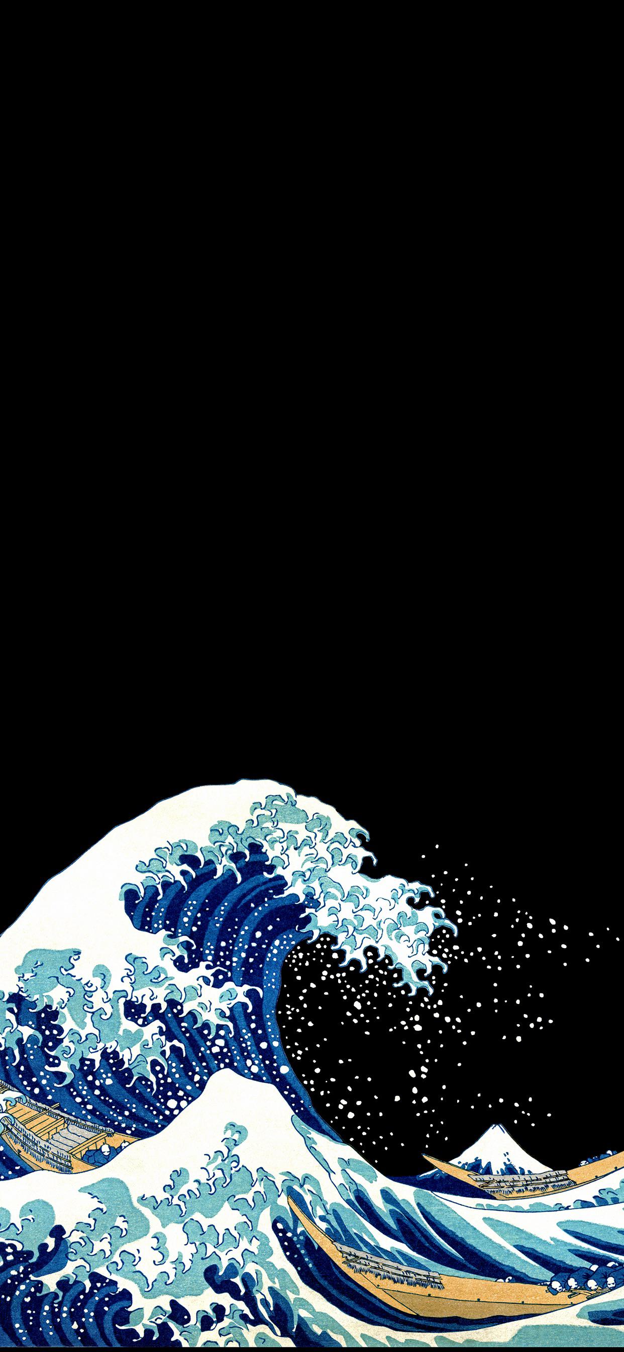 The Great Wave off Kanagawa black. iPhone X Wallpaper