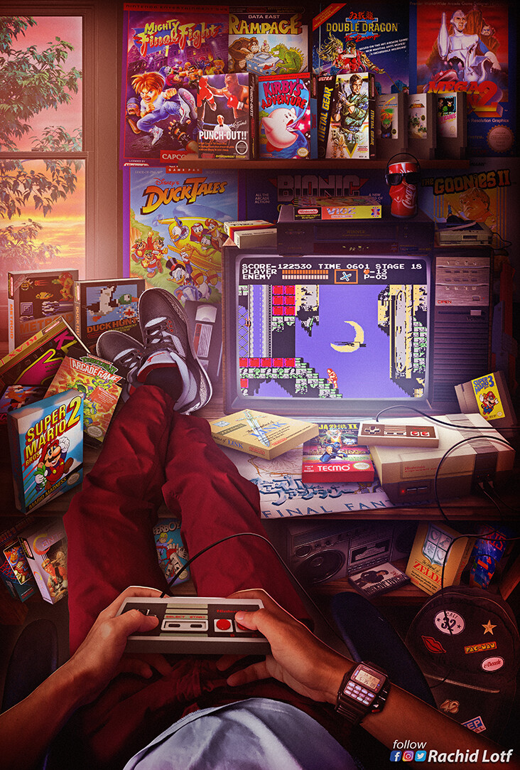 NES, Rachid Lotf. Retro gaming art, Retro art, Pop art