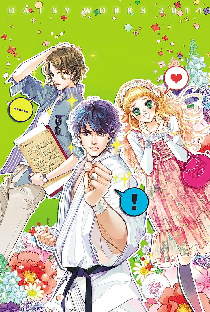 HD wallpaper: anime, blonde, boys, couple, dress, flowers, girl