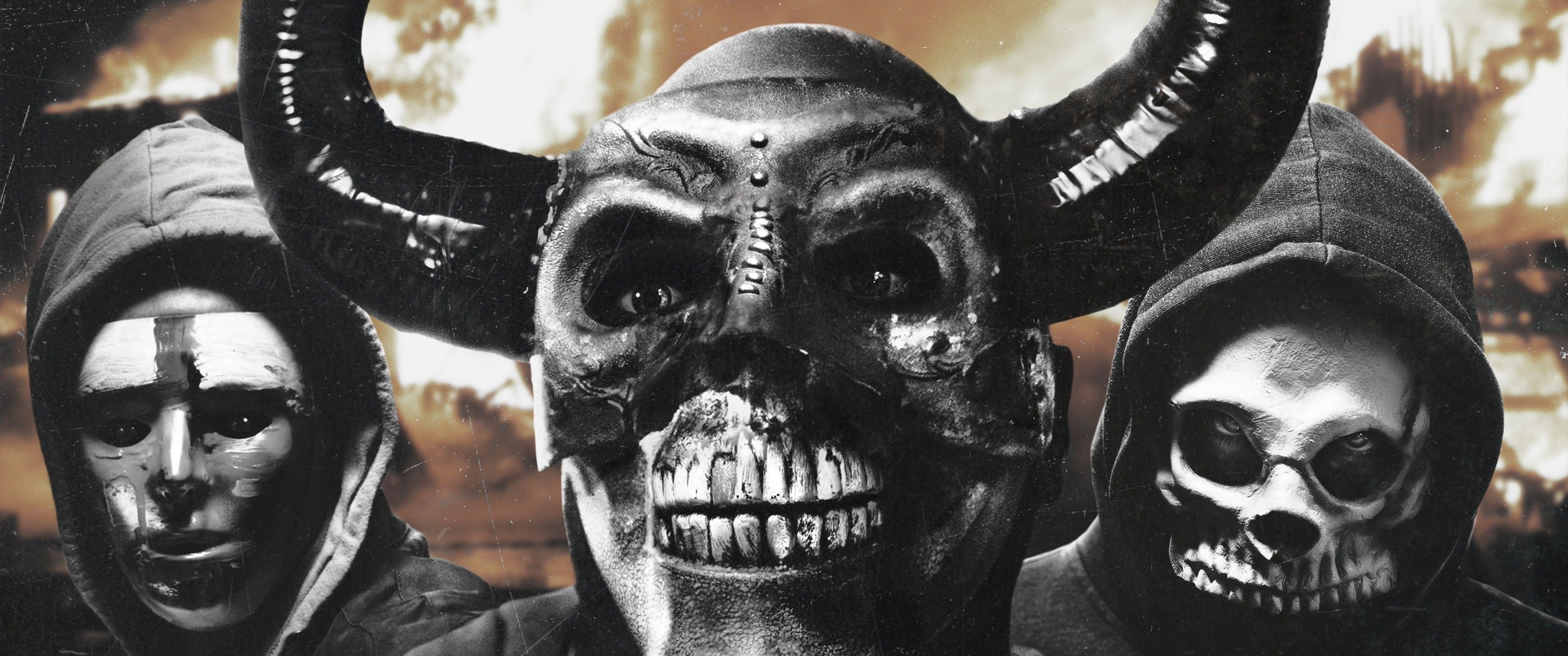 Download 3440x1440 The Purge, Horns, Mask, Fire Wallpaper