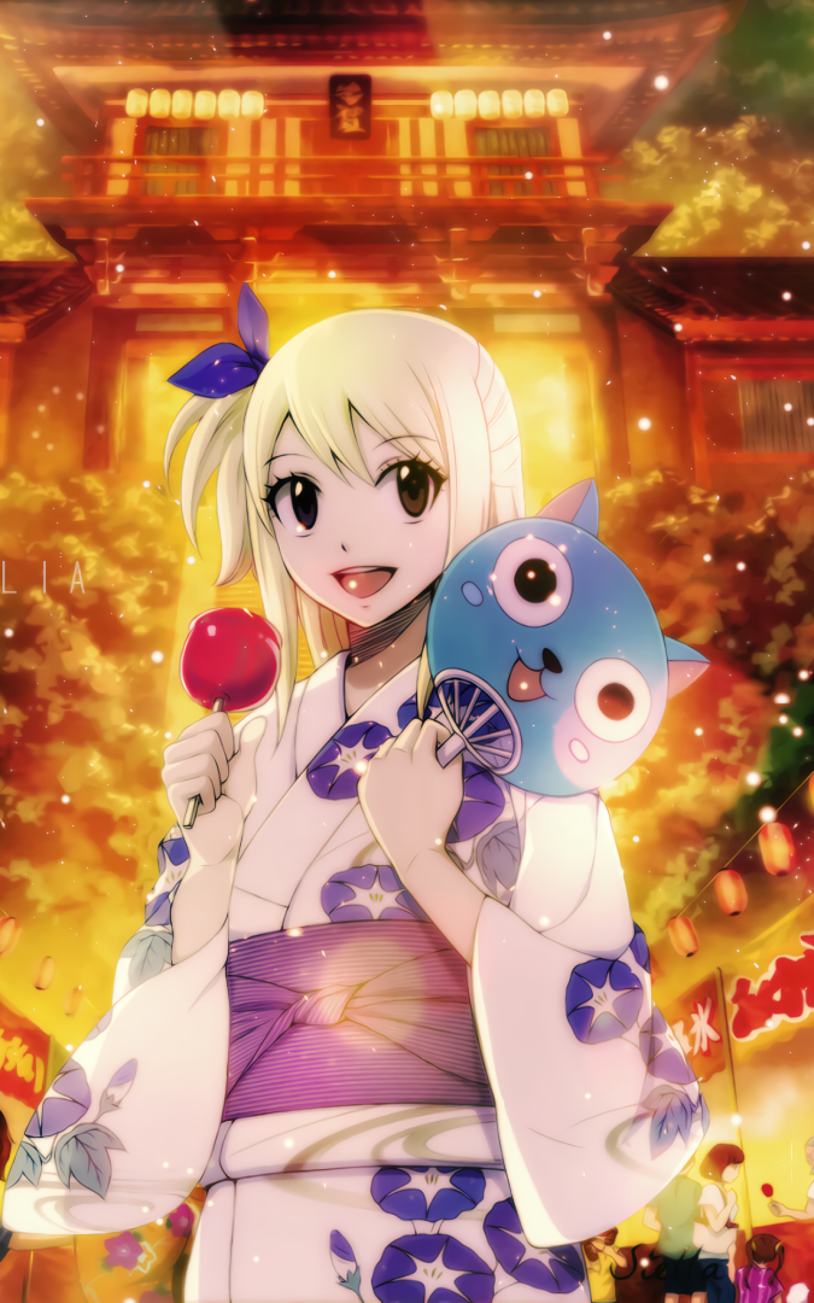 Download 1600x2560 Fairy Tail, Lucy Heartfilia, Yukata, Festival