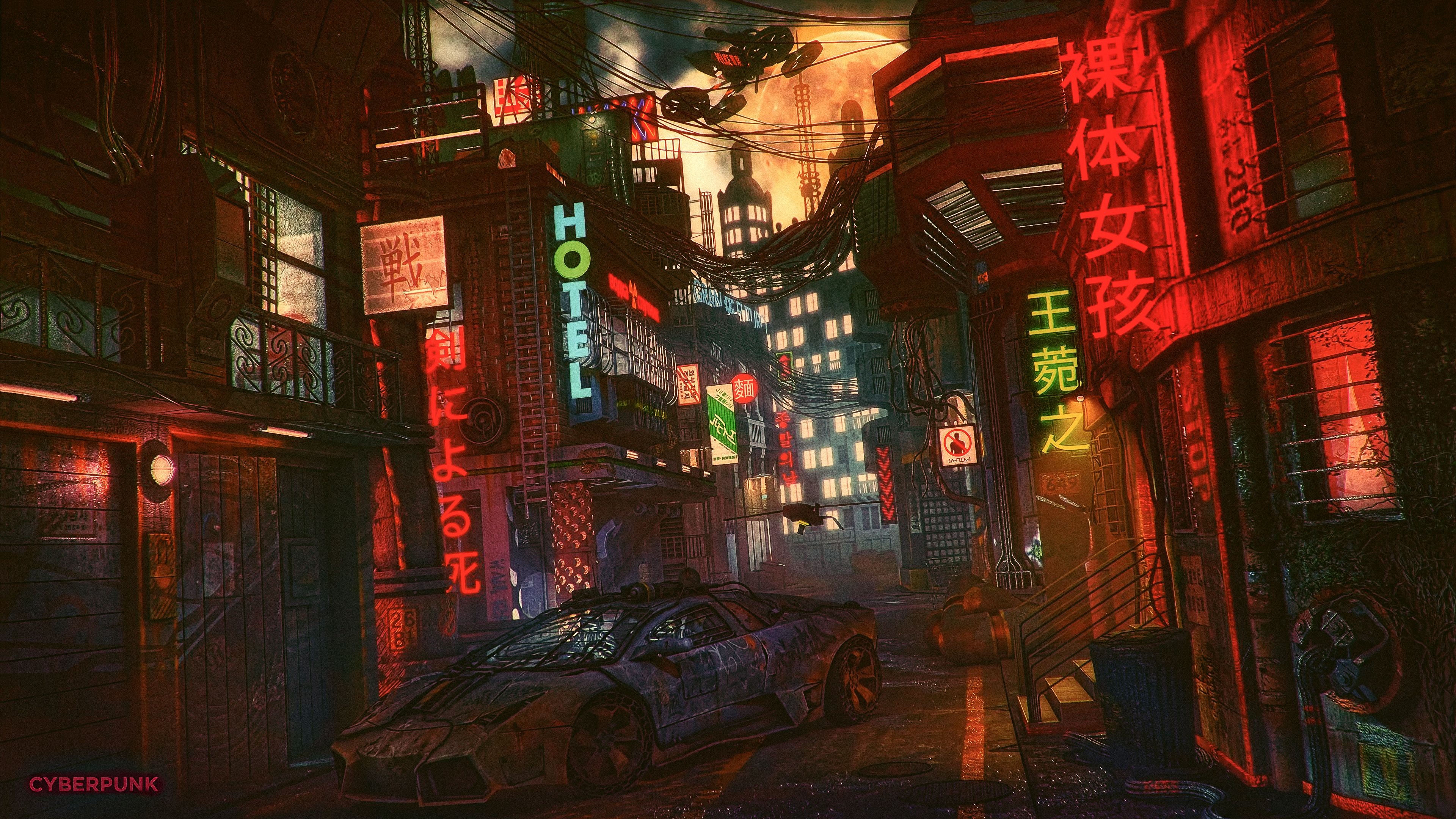 Futuristic Cyber City Lamborghini Night 4k, HD Artist, 4k