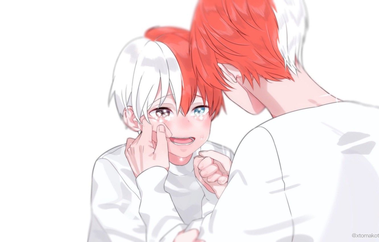 Wallpaper guy, two, tears, My hero Academy, Todoroki Shouto, My Hero Academia, Boku No Hero Academy, Todoroki Shoto, comforting, the baby is cute image for desktop, section сёнэн