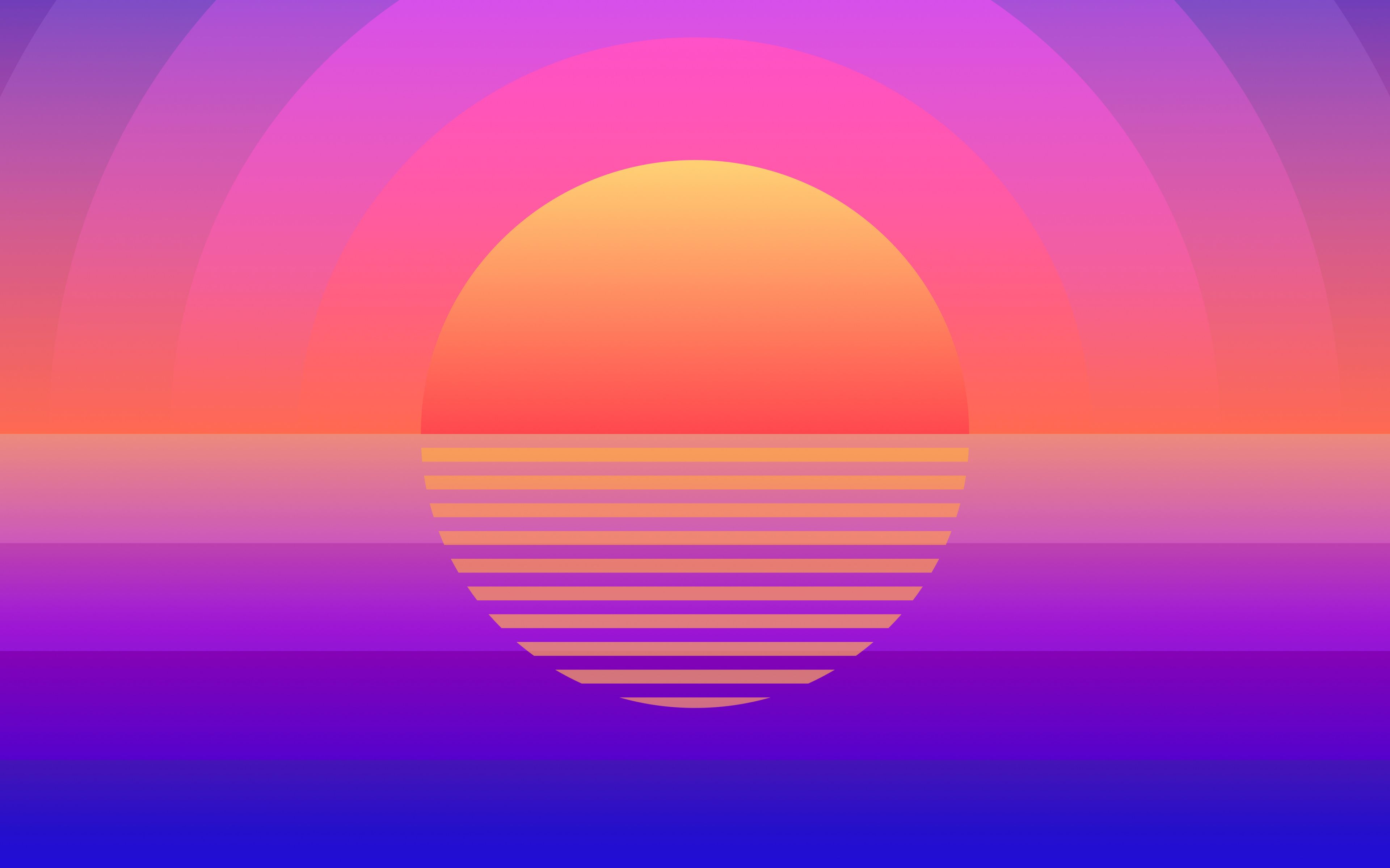 Download Sun, sunset, retro art, geometric wallpaper, 3840x2400