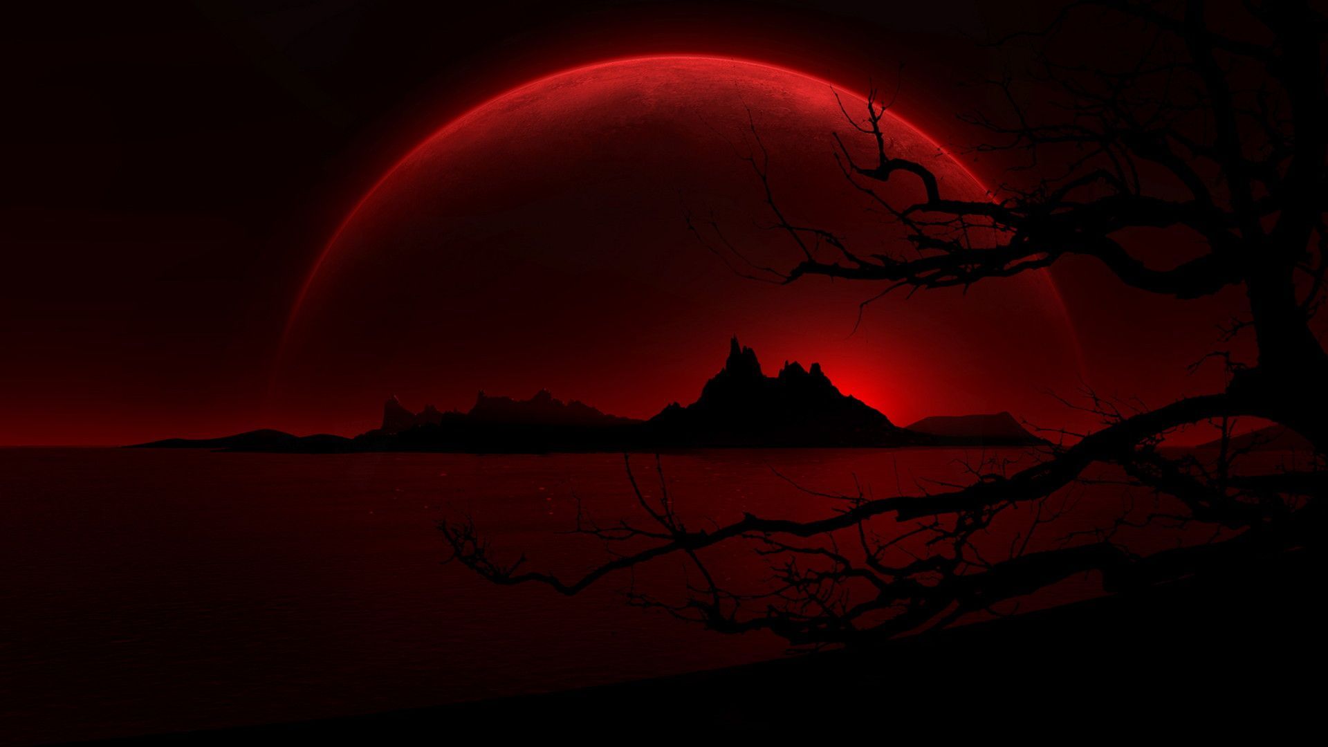 Red Moon wallpaper. Dark red wallpaper, Dark landscape, HD dark