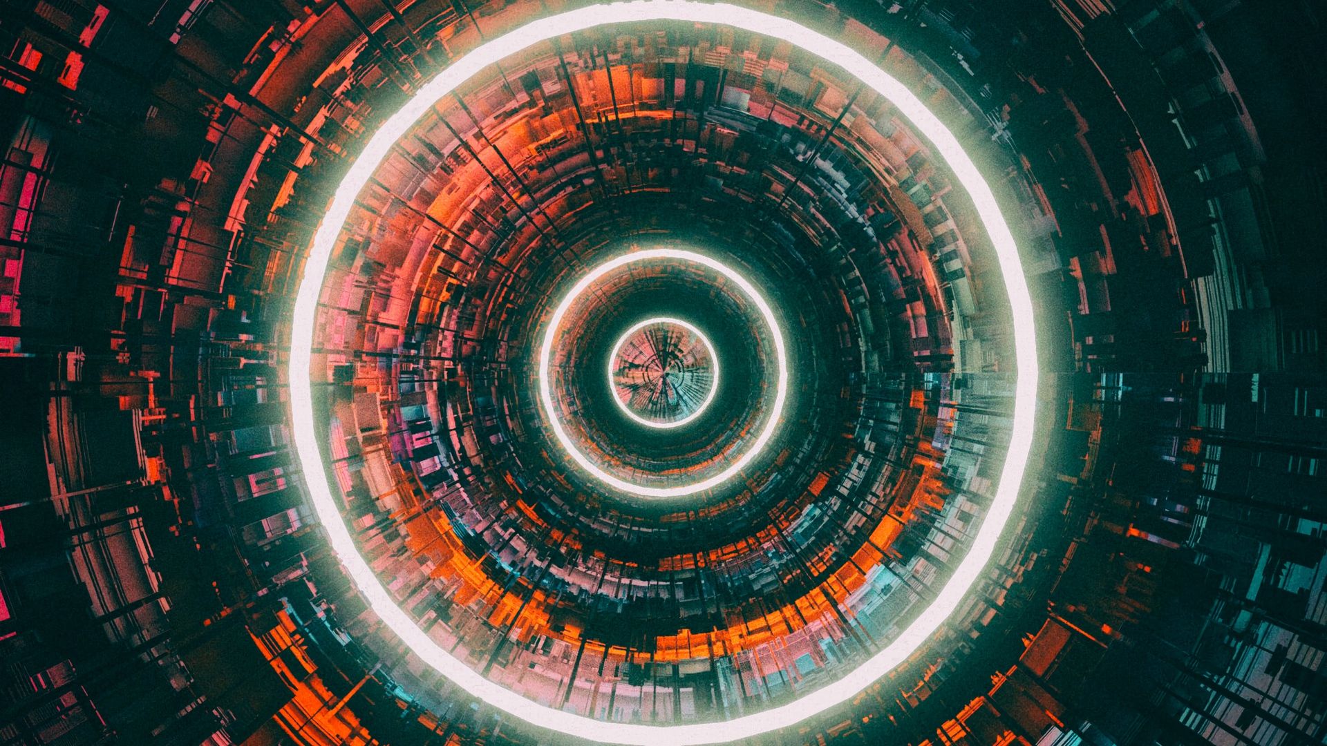 Download wallpapers 1920x1080 tunnel, circles, glow, neon, bright
