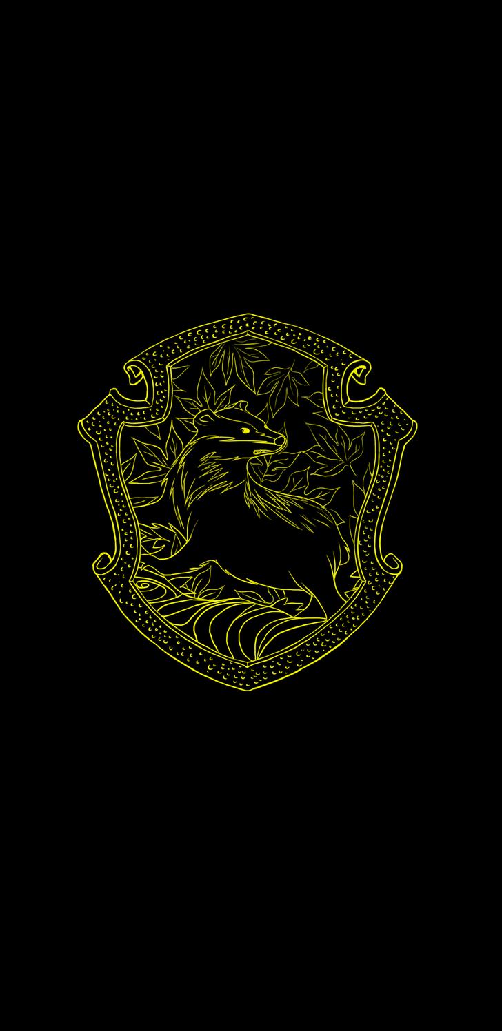 Neon Hogwarts House crests AMOLED wallpaper for mobile phones