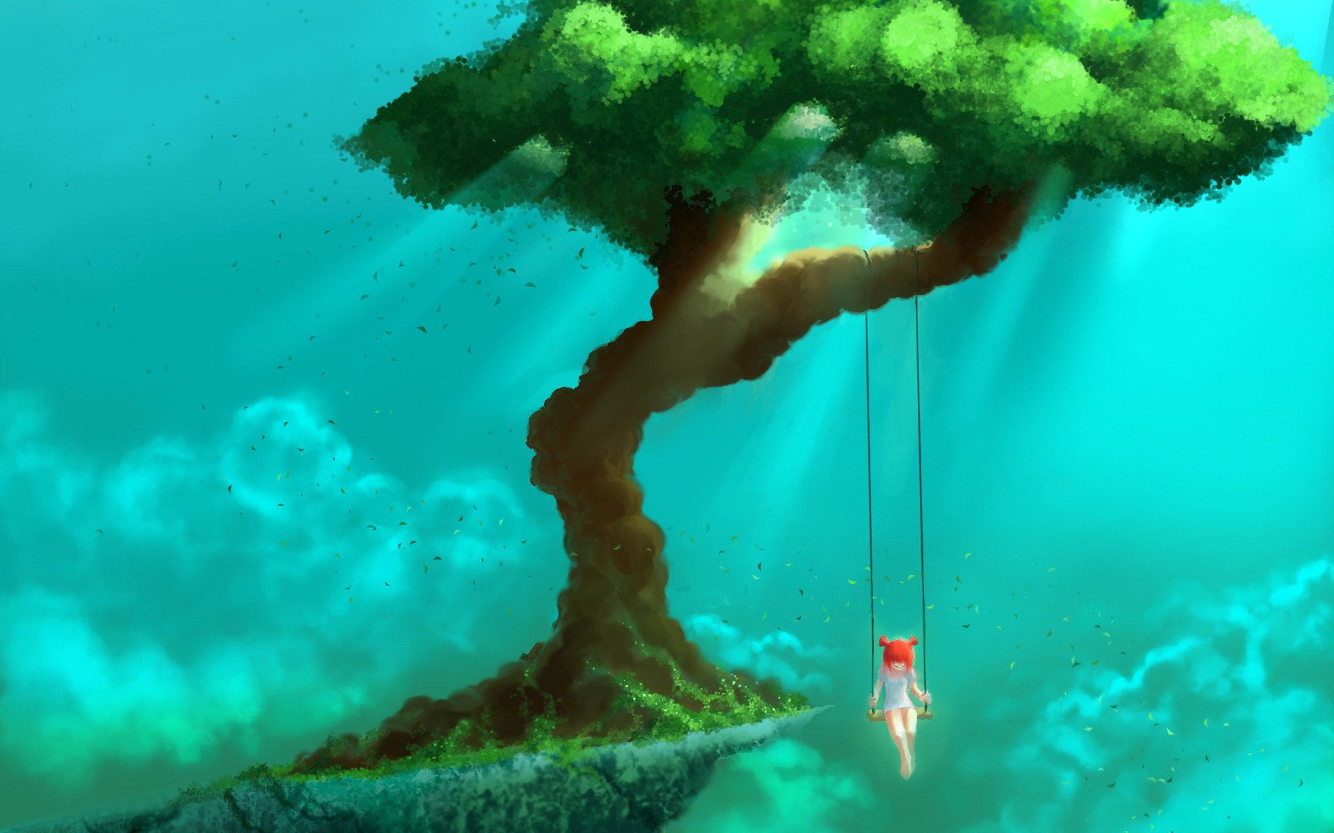 Free download Trees Little girl swing wallpaper and image