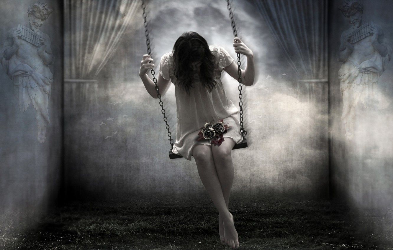 Wallpaper girl, swing, horror image for desktop, section стиль