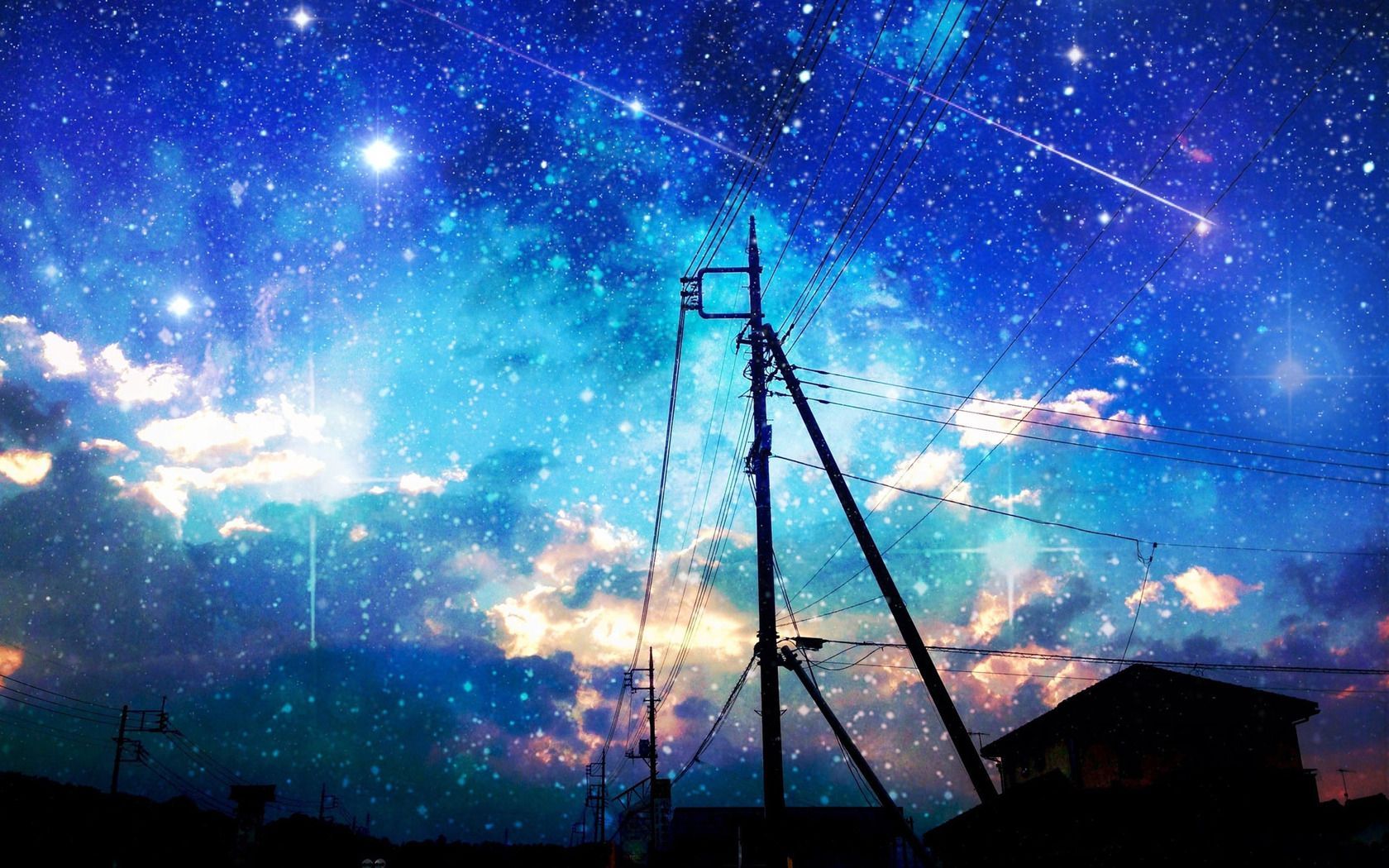 Starry sky over the city wallpaper. Anime scenery