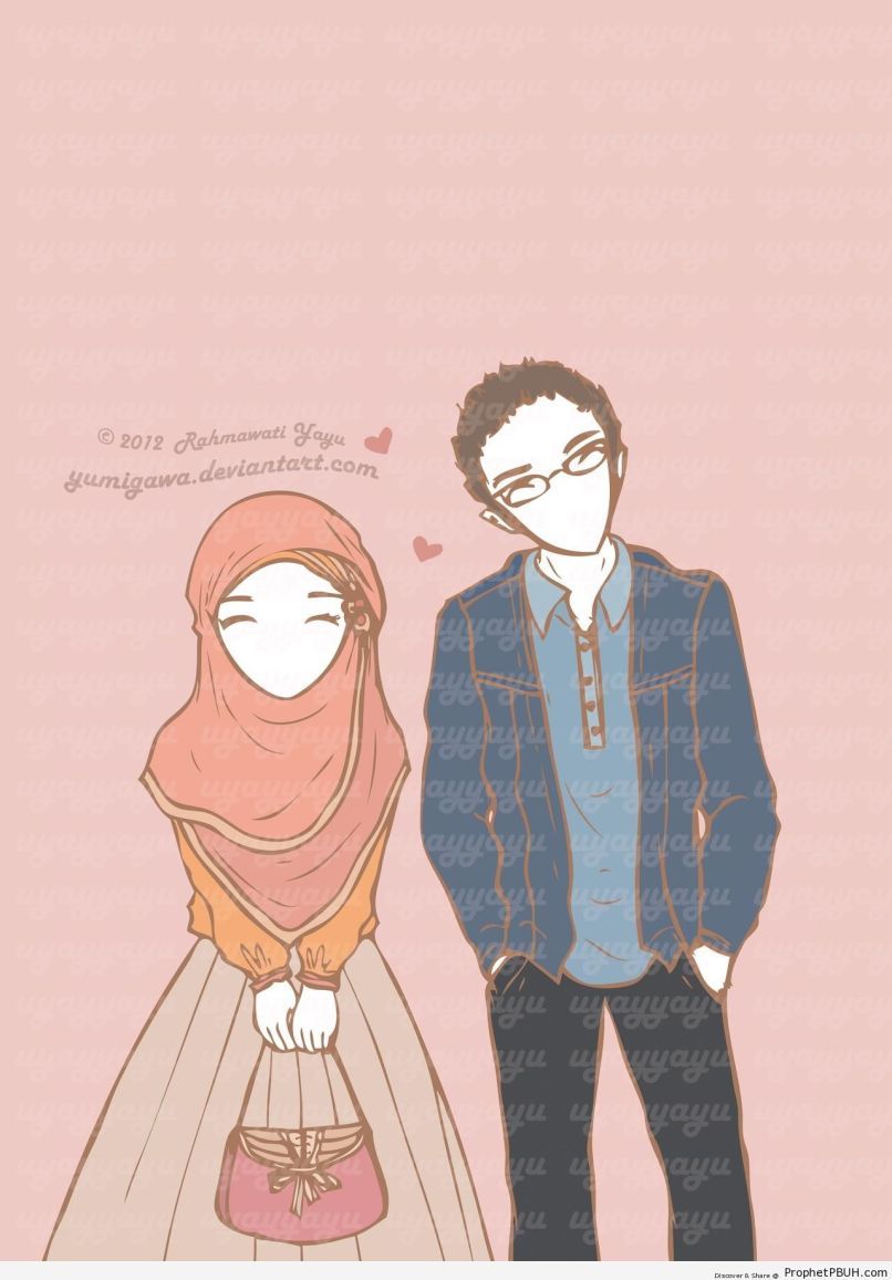 Cute Muslim Couple Drawing Image