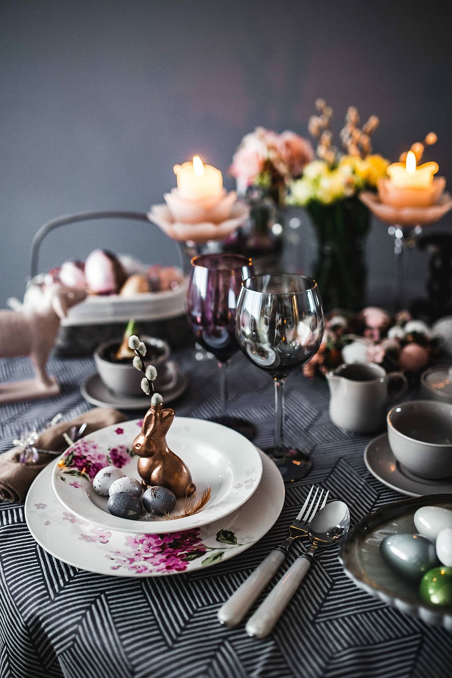 HD wallpaper: Round dinner table decorated with easter motifs
