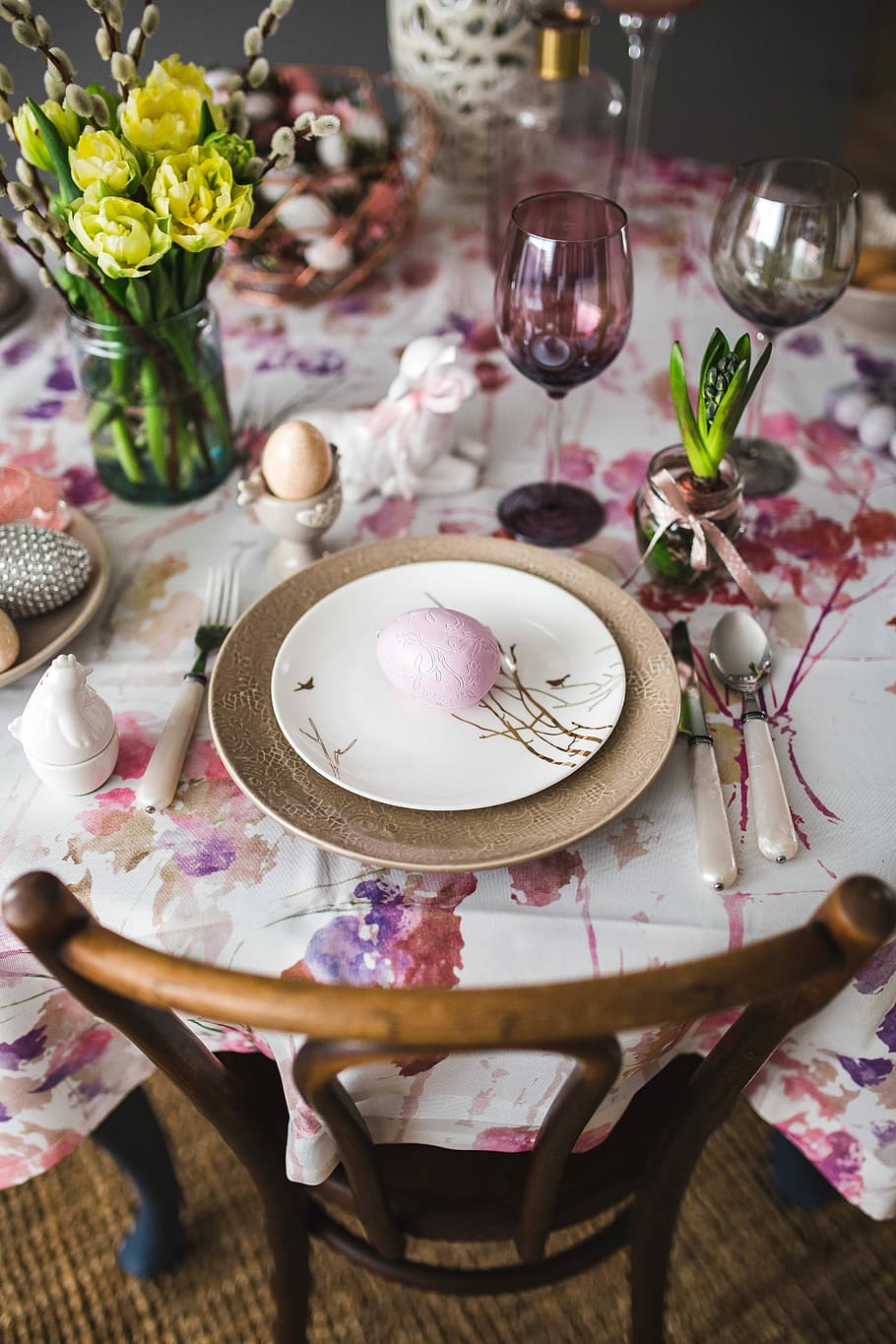 HD wallpaper: Easter table with cute pink decorations, flowers