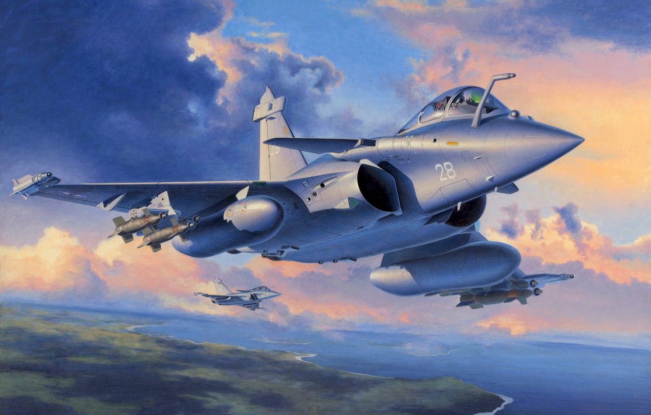 Wallpaper jet, aviation, painting, Dassault Rafale, war, art