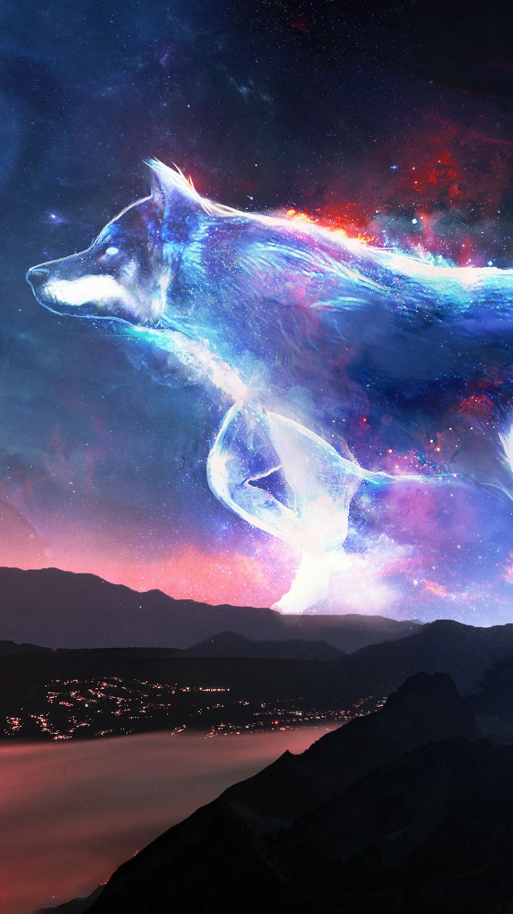 Download 750x1334 wallpaper wolf, mountains, fantasy, sky, art
