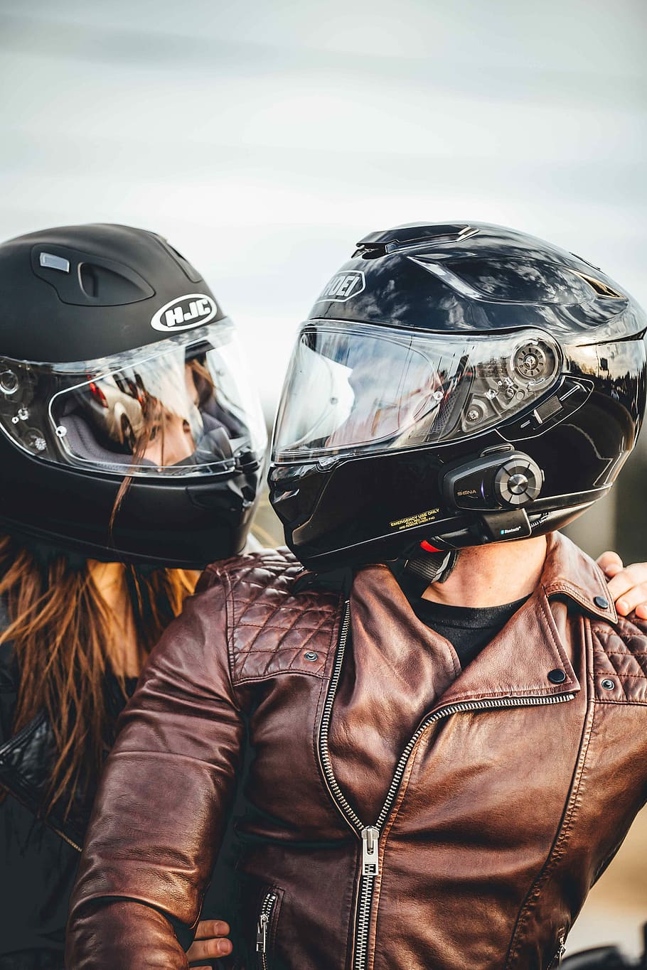 HD wallpaper: man and woman riding motorcycle, helmet, biker, couple, leather jacket