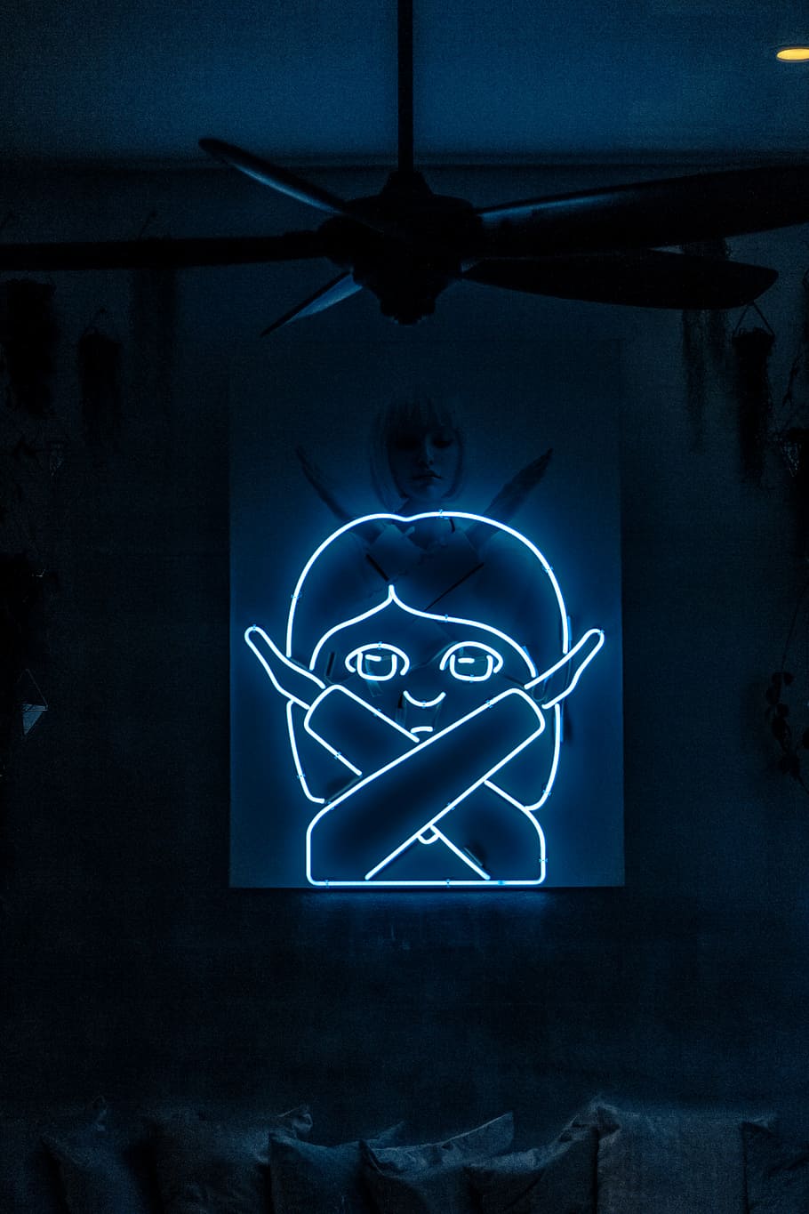 HD wallpaper: neon signage of woman crossing her both arms, female emoji neon light