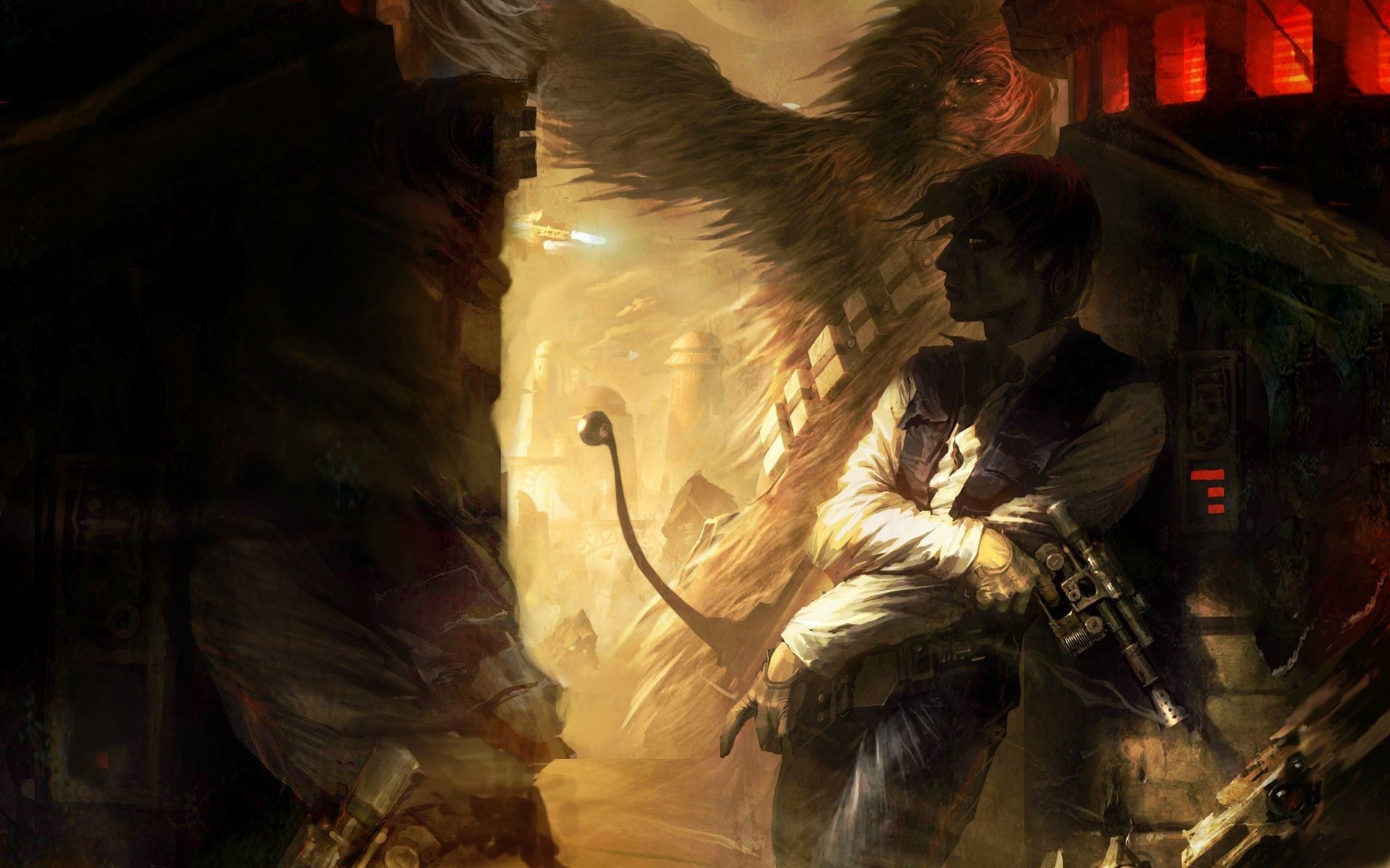 Star Wars Chewbacca and Han Solo digital wallpaper, Star Wars