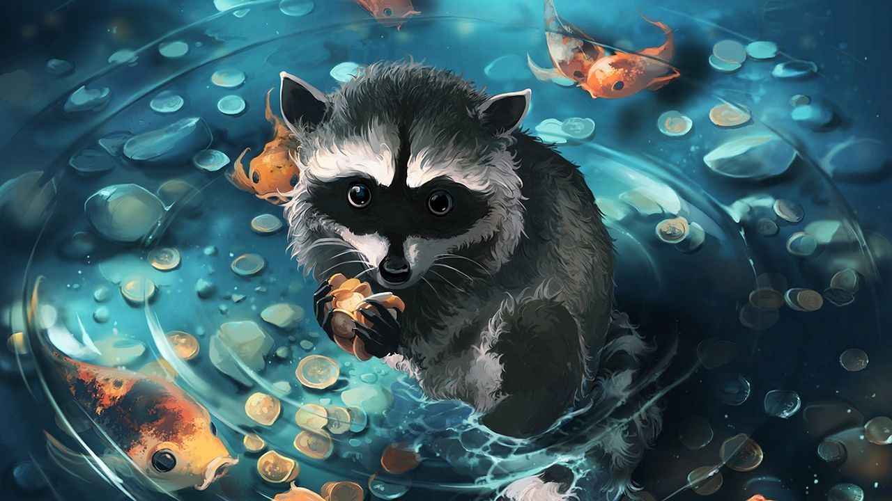 Wallpaper raccoon, art, coins, water. Art wallpaper, Art, Raccoon art