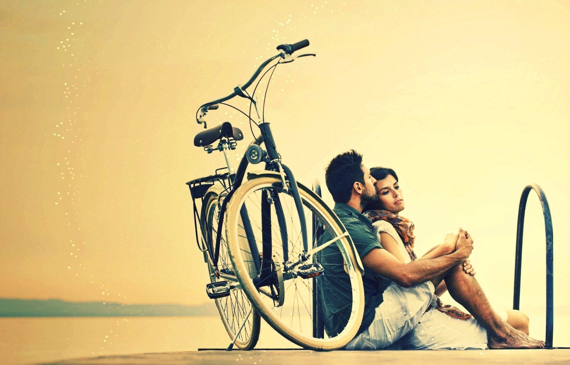 couple, Women, Men, Hugging, Love, Emotions, Bicycle Wallpaper HD