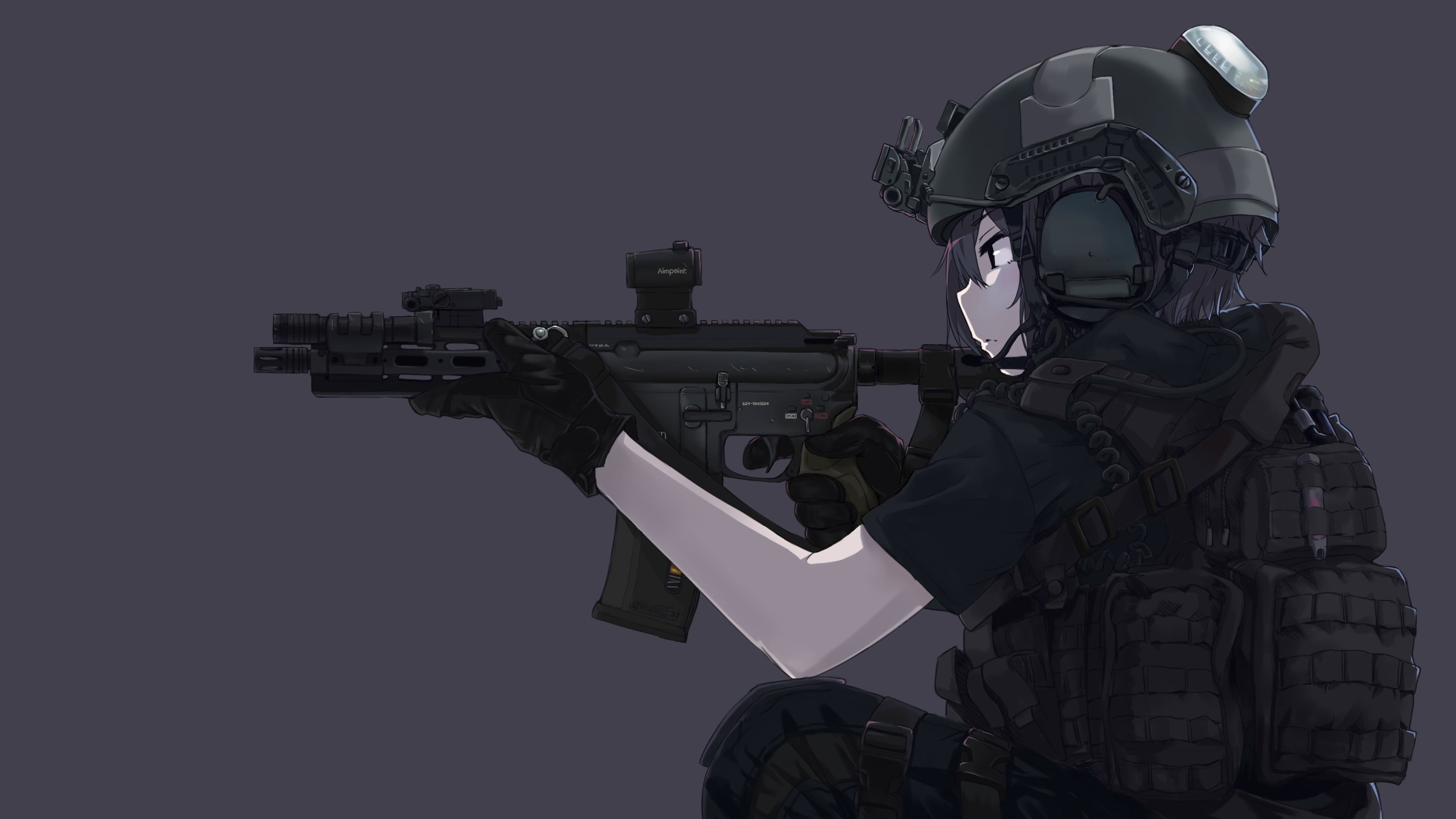 Animae character wearing tactical shirt HD wallpaper