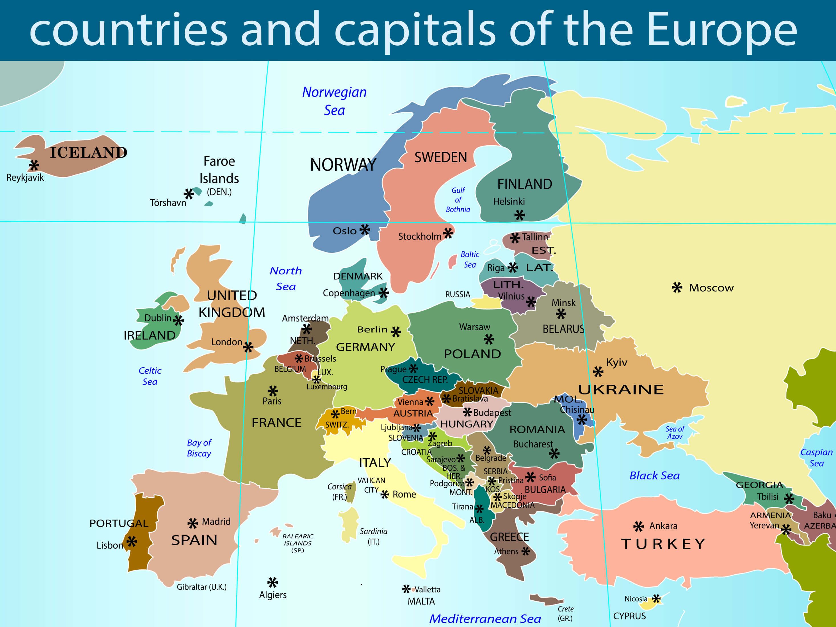 image Map Of Europe Countries And Capitals