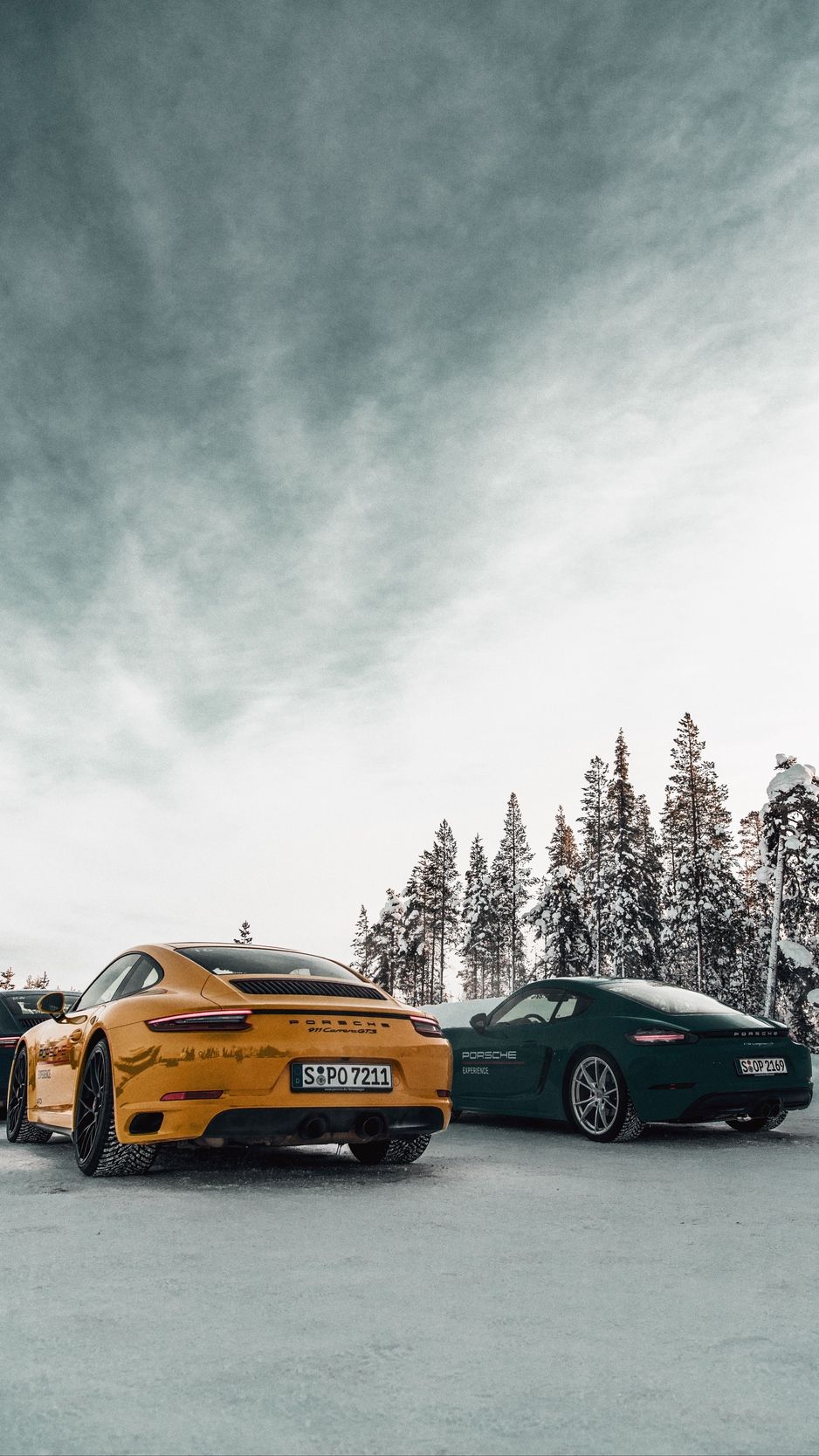 Download wallpaper 938x1668 porsche, cars, sports car, snow