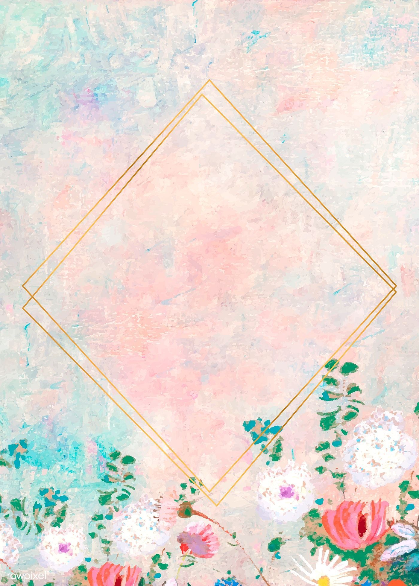 Download premium vector of Gold rhombus frame on pastel background