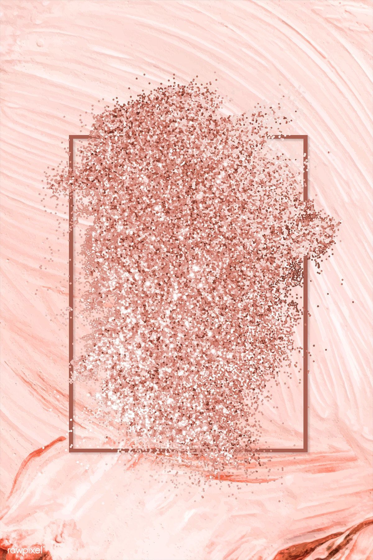 Pink gold glitter with a brownish red rhombus frame on a pastel
