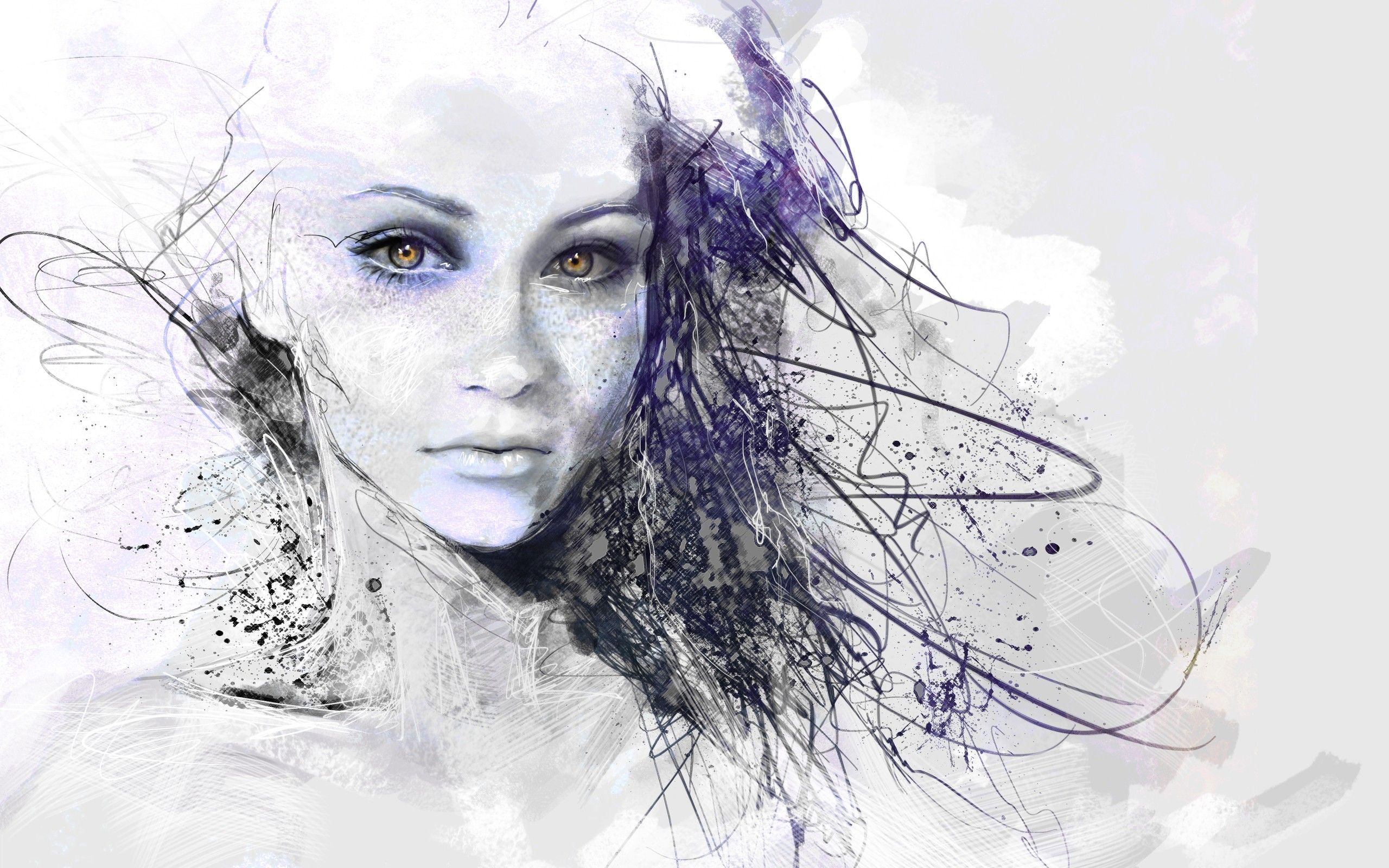 Face line art painting sketch with Royalty Free Vector Image
