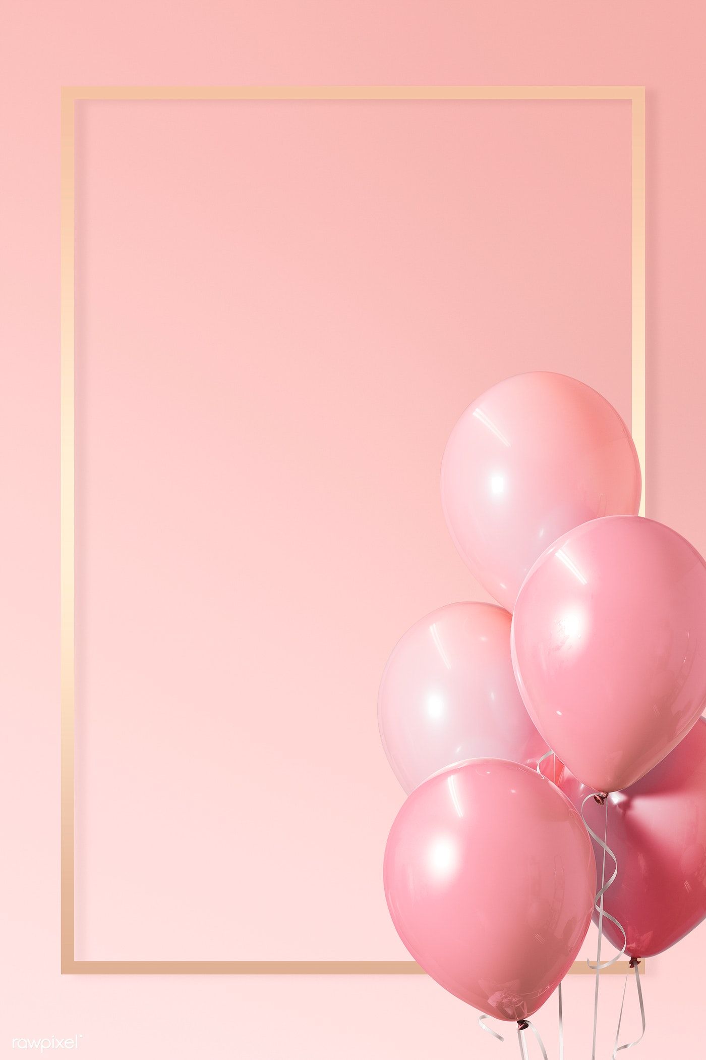 Download premium illustration of Golden frame balloons on a pink