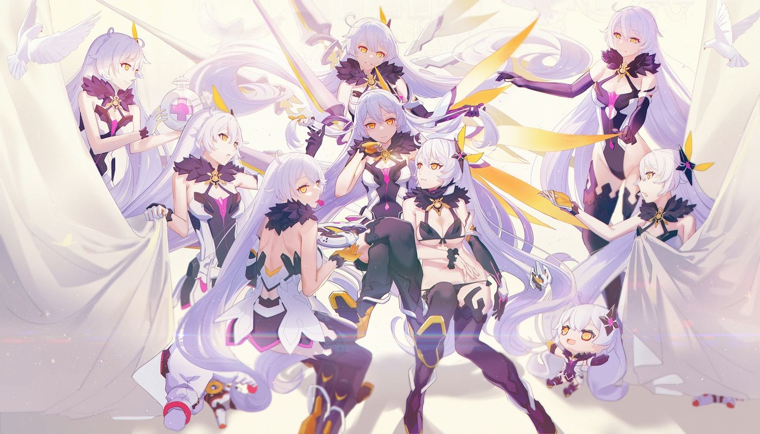 Bikini Bodysuit Breasts Chibi Elbow Gloves El Zheng Gloves Gray