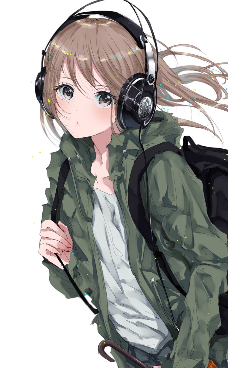 Download 950x1534 wallpaper original, anime girl, bag, headphone