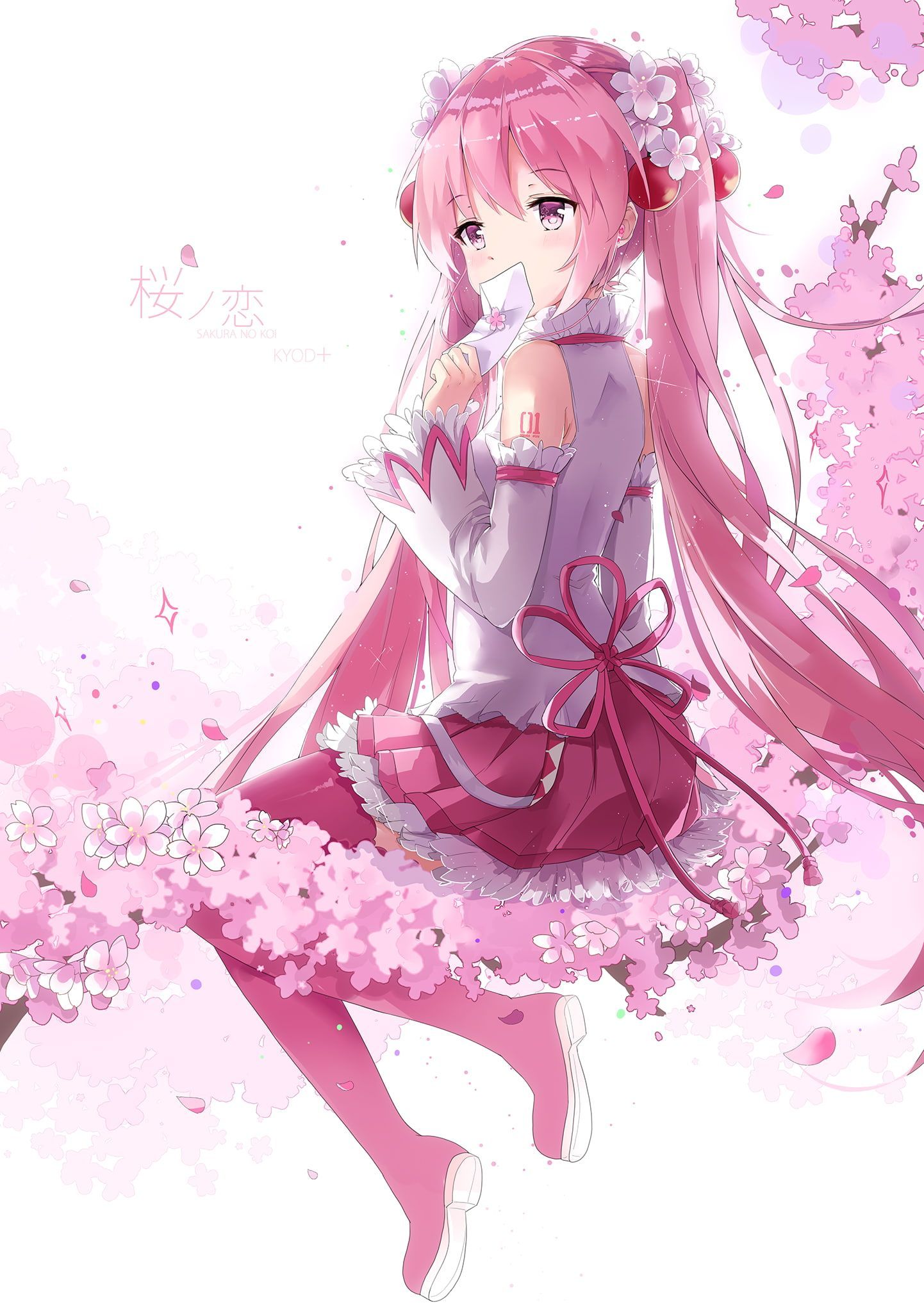 anime anime girls Sakura Miku #Vocaloid long hair pink hair pink