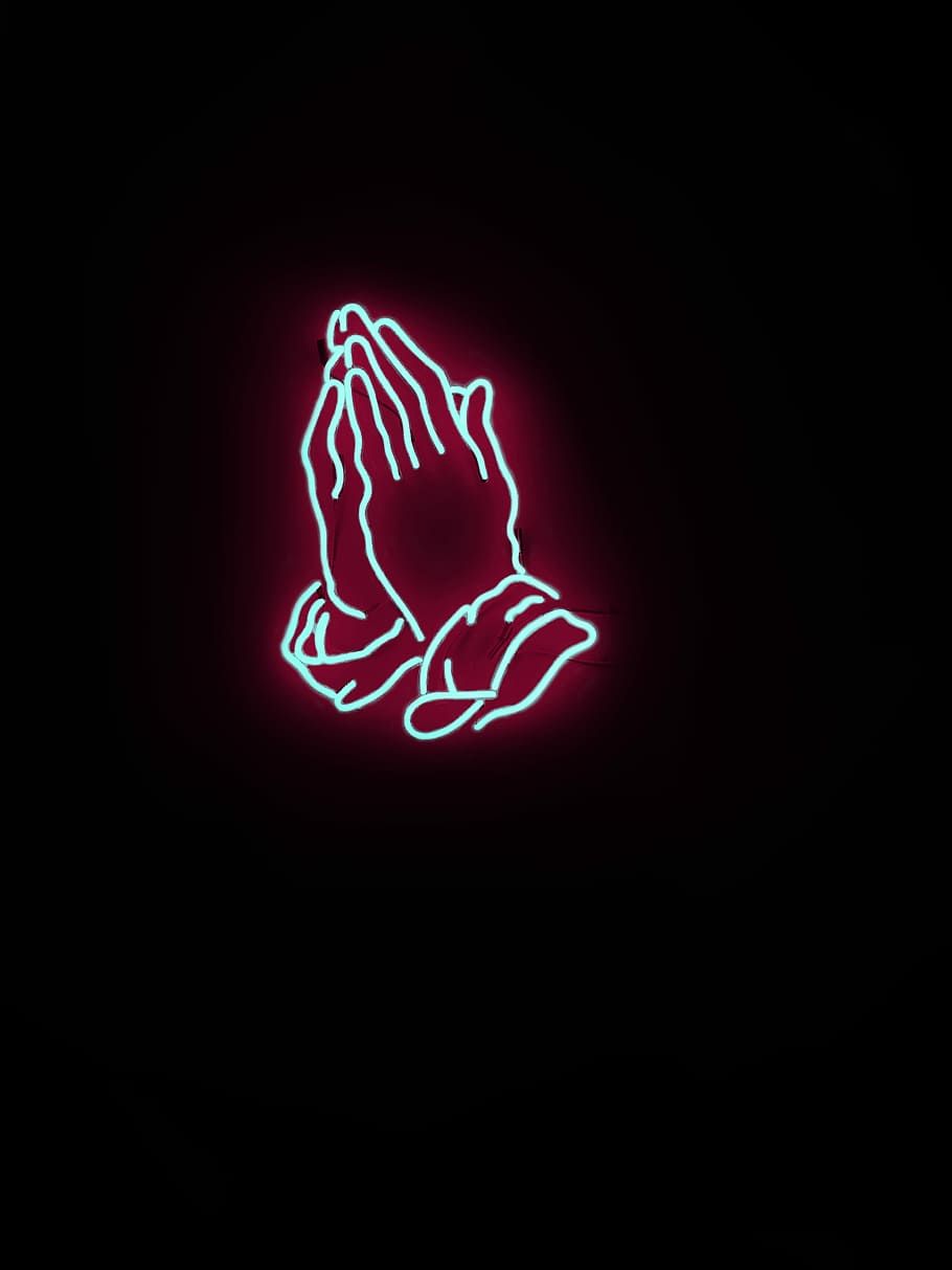 HD wallpaper: praying hand neon signage, praying hands