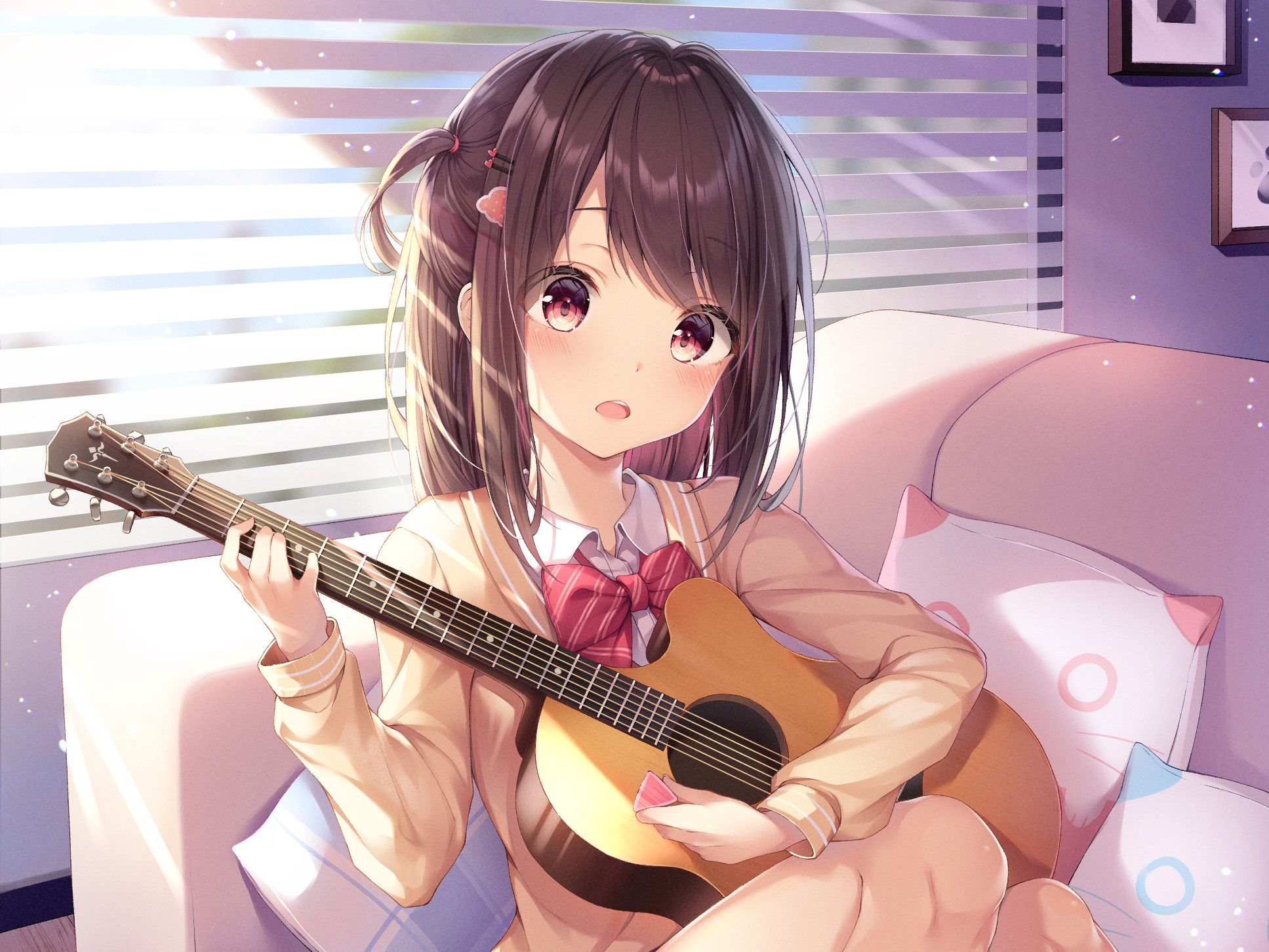Anime girl playing the guitar HD Wallpaper. Background Image