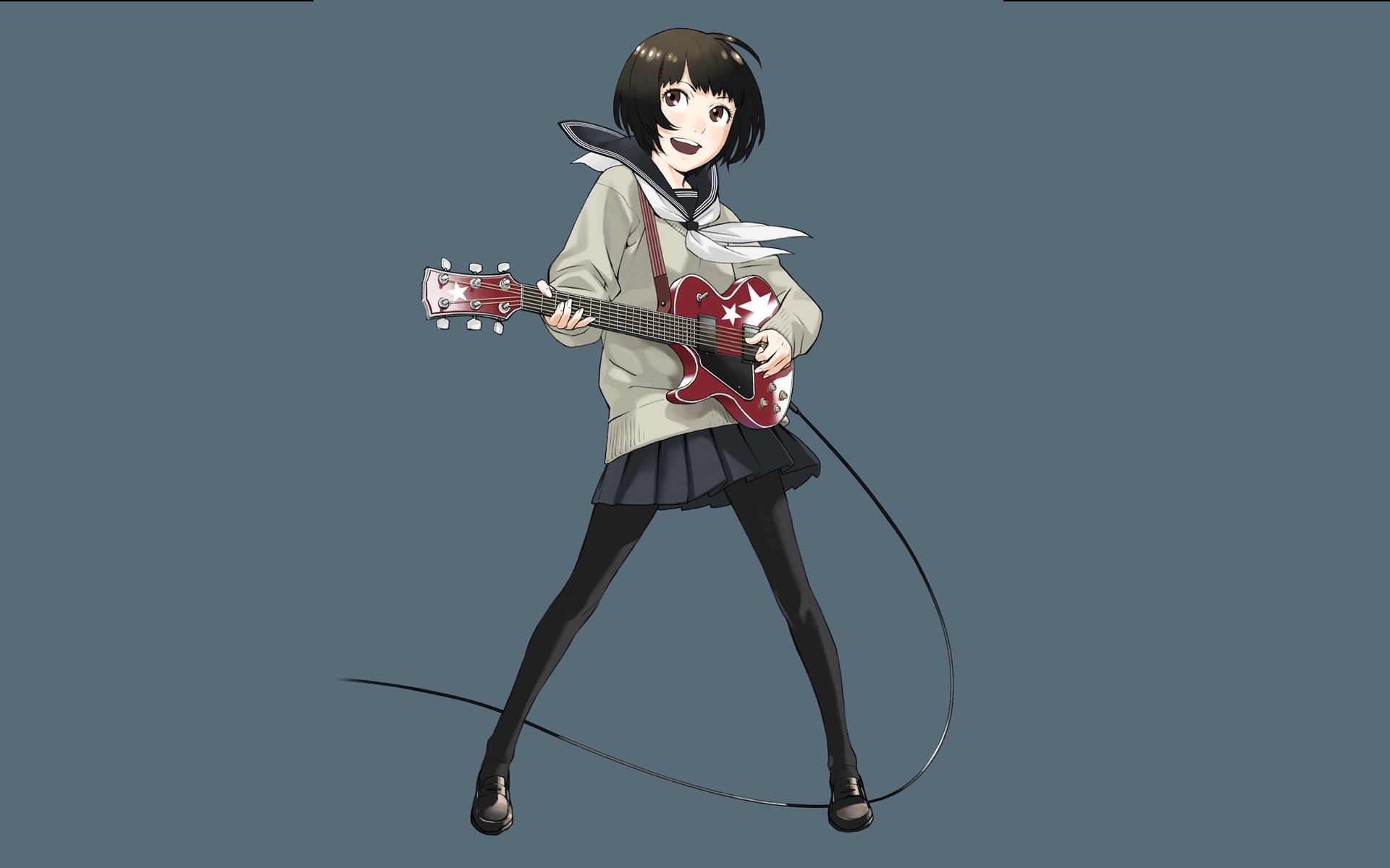 Girl with guitar, wallpaper on the desktop, DH: 1920x1200