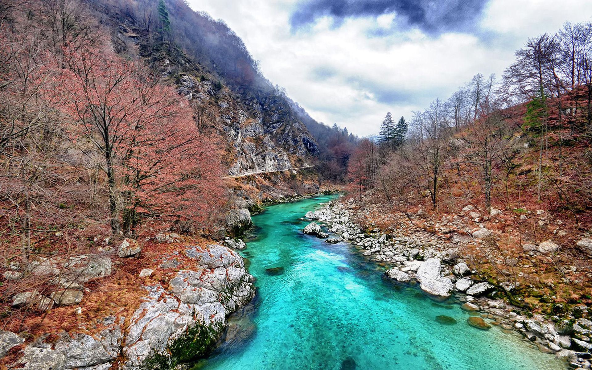 Soča River Slovenia Autumn Landscape Desktop HD Wallpaper For Your