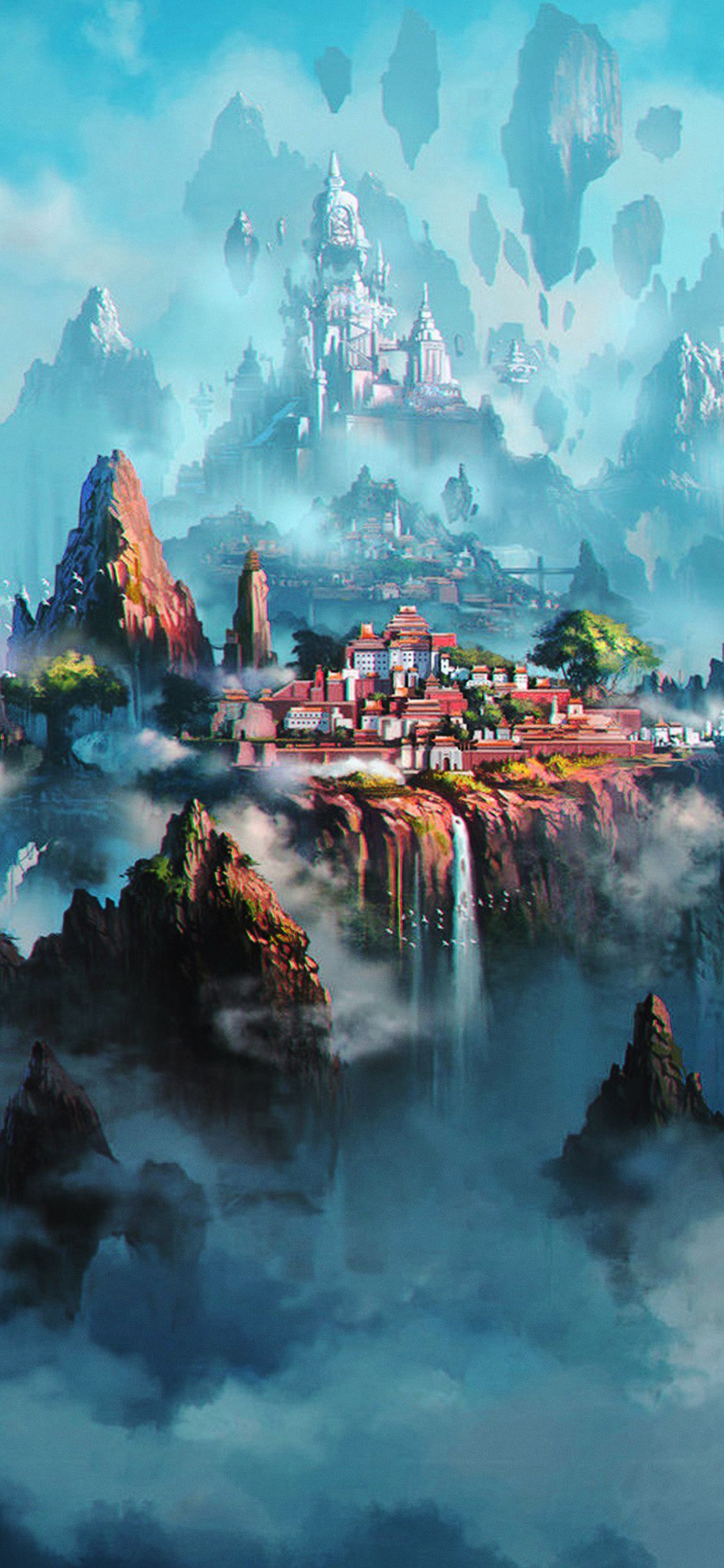 Cloud Town Fantasy Anime Liang Xing Illustration Art Green