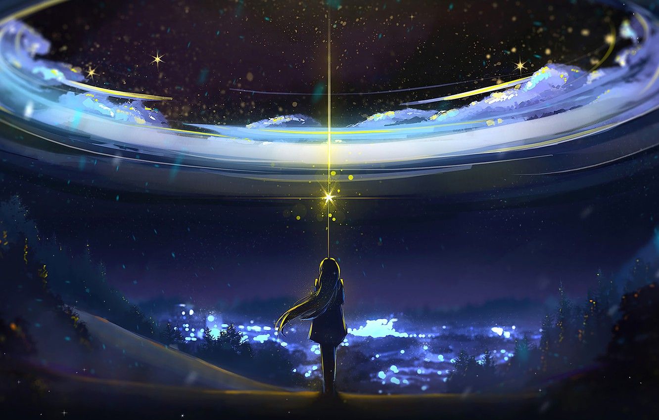 Wallpaper Sky, Anime, Night, Scenery image for desktop, section арт