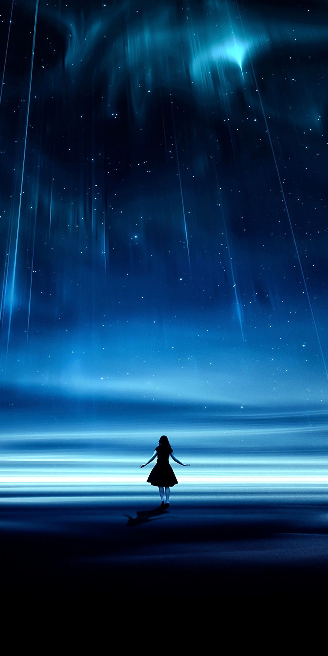 Silhouette, starry sky, landscape, lights, art, 1080x2160 wallpaper. Night scenery, Anime scenery wallpaper, Anime scenery