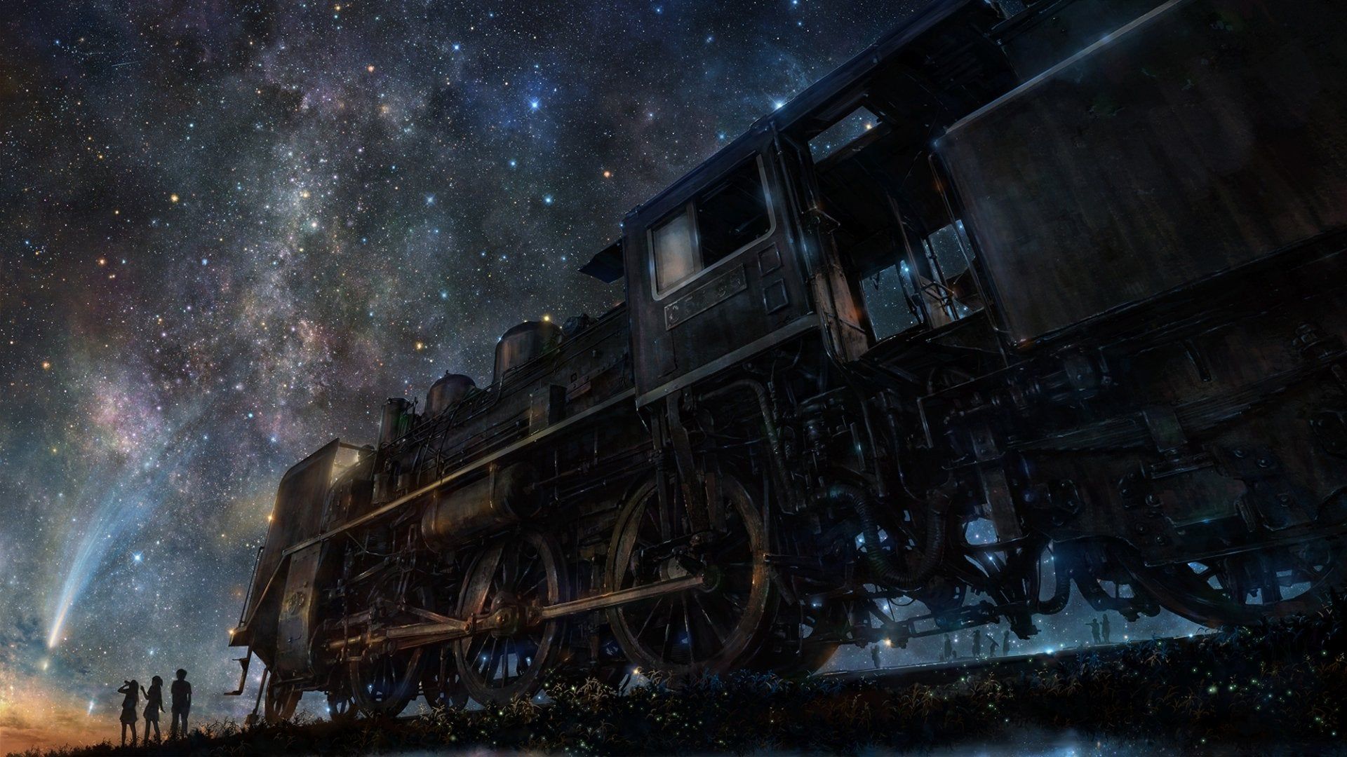 Tujiki Art Night Train Anime Starry Sky [1920x1080]