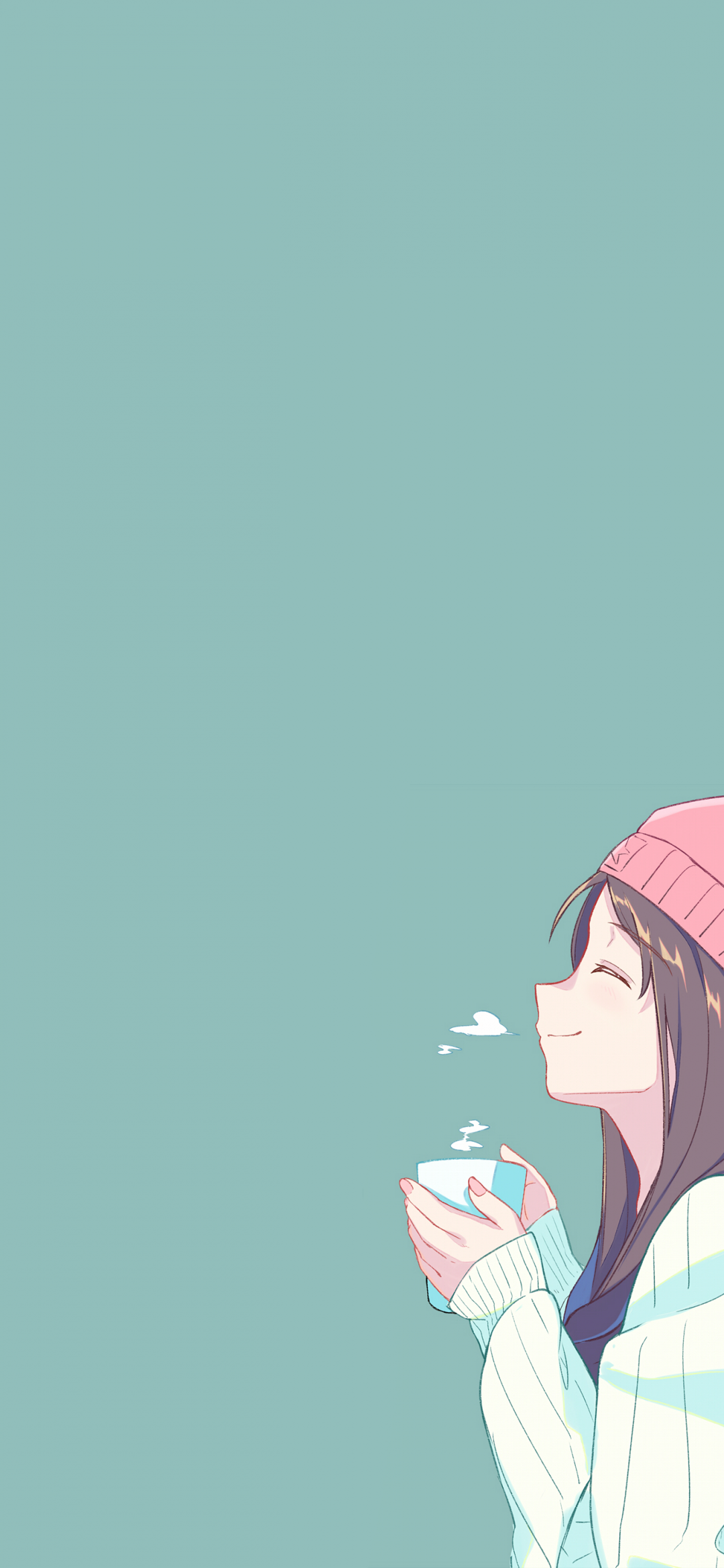 Download 1080x2340 Cute Anime Girl, Smiling, Profile View, Coffee