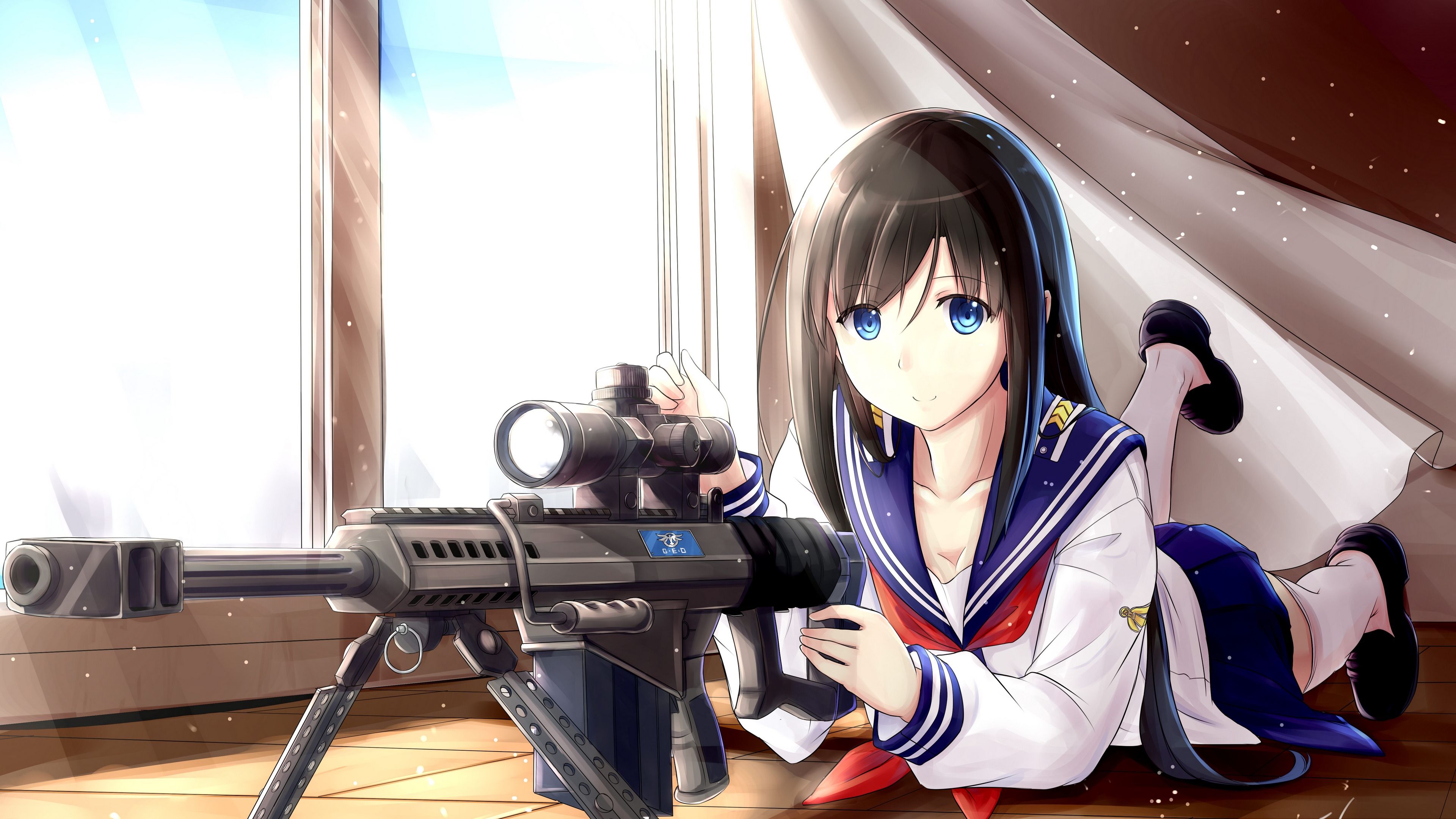 Wallpaper 4k girl, anime, automaton, guns, uniforms 4k Anime