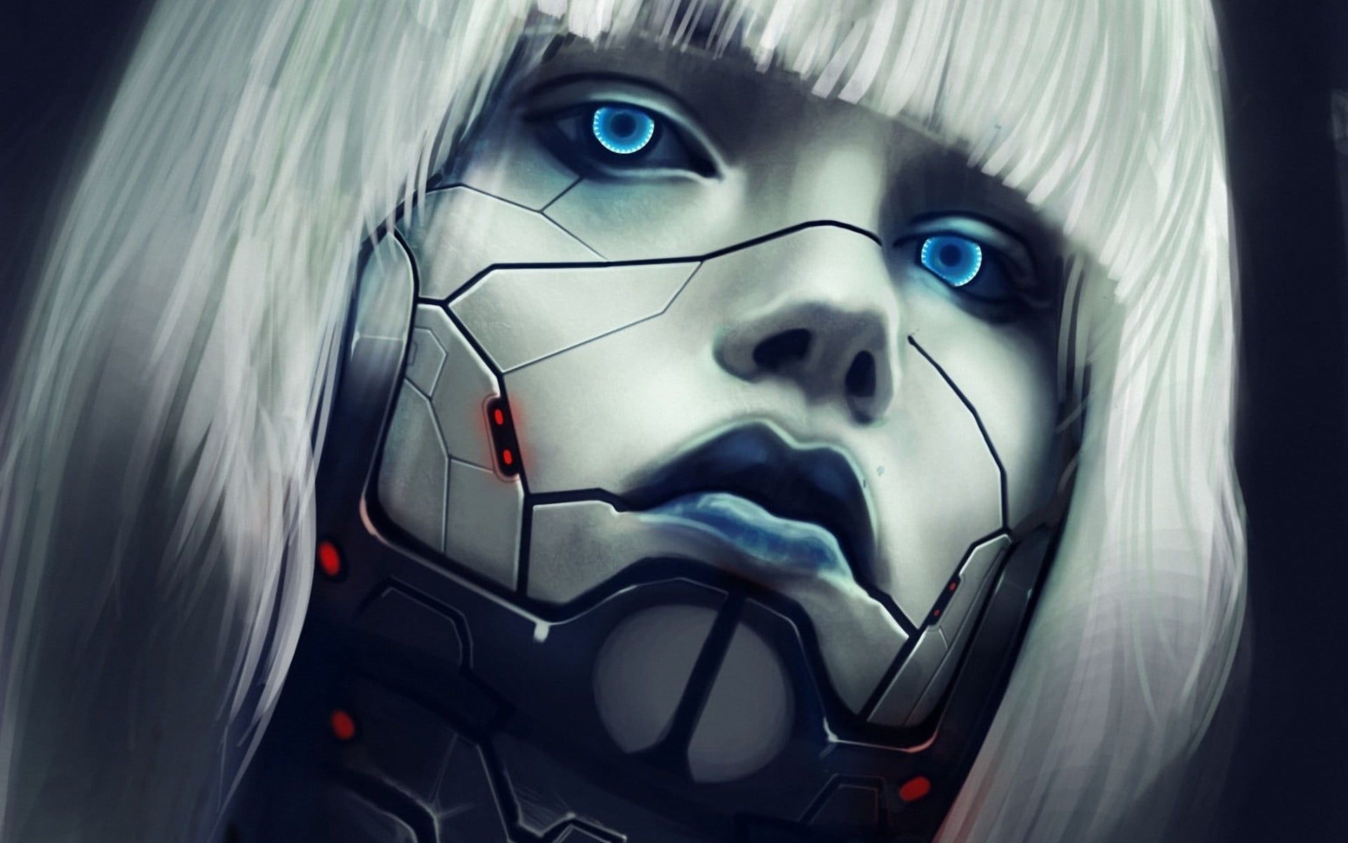 Woman robot with gray short hair illustration HD wallpaper