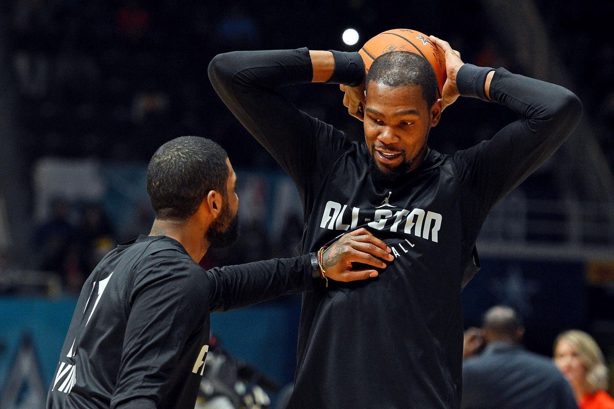 KEVIN DURANT, KYRIE IRVING, DEANDRE JORDAN SIGNING WITH NETS