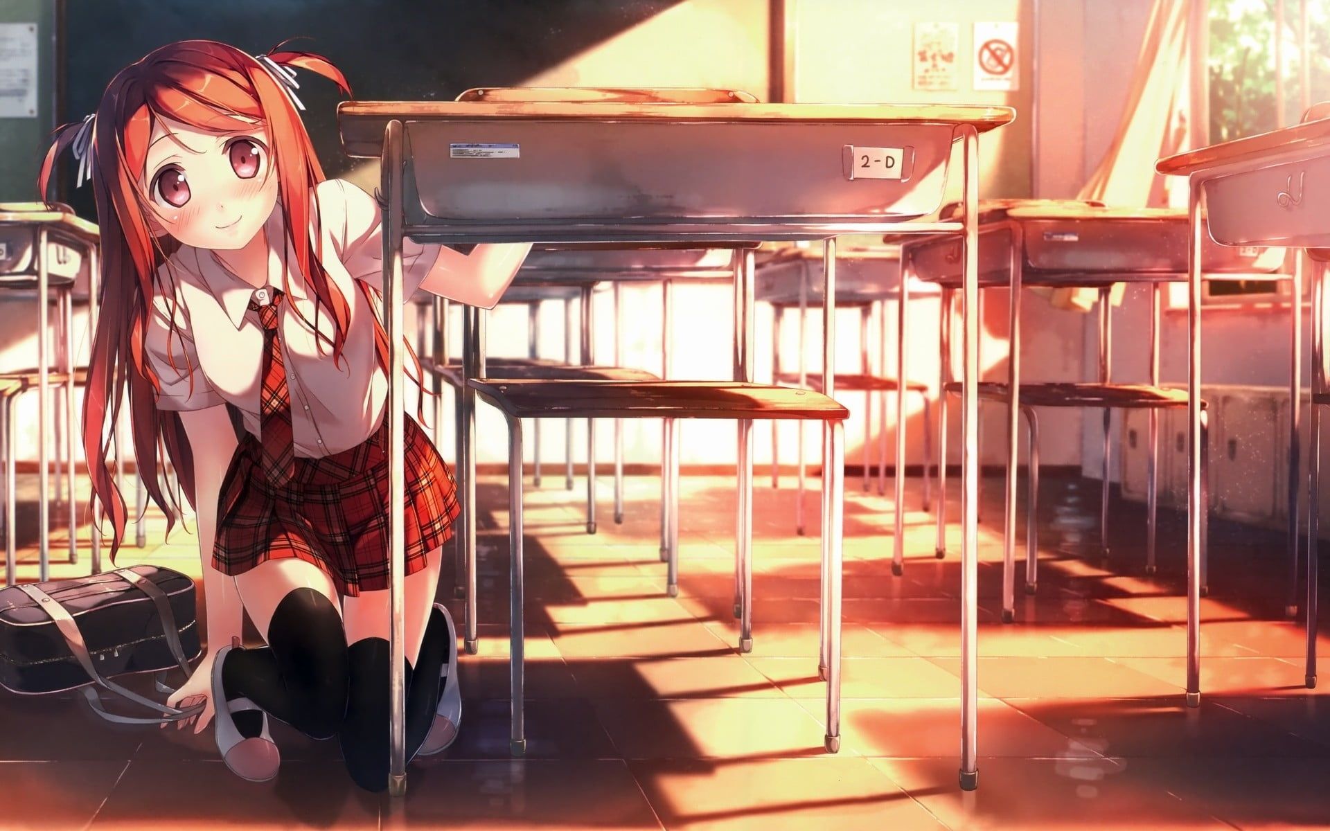 Girl anime in school room photo HD wallpaper