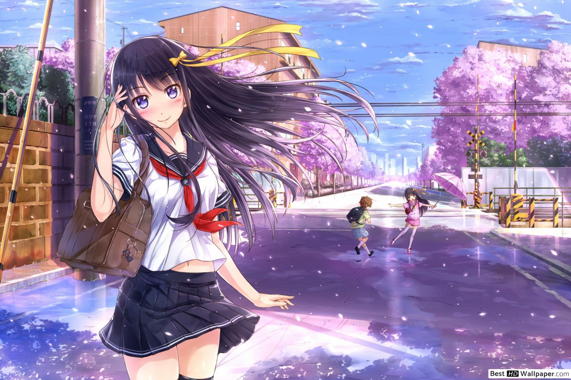 Anime School Girl gazing HD wallpaper download