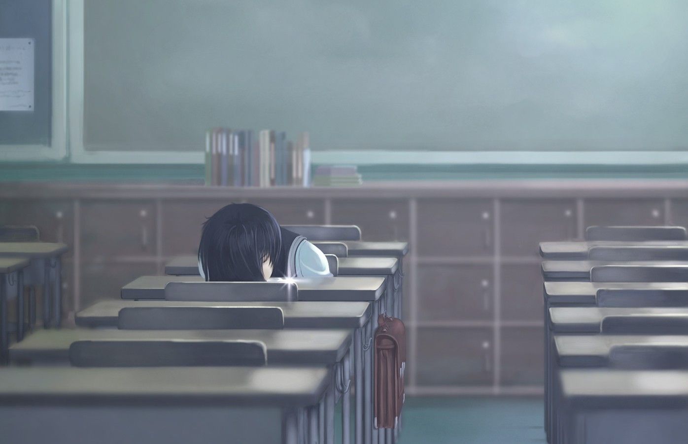 #alone, #anime, #anime girls, #school, #sleeping